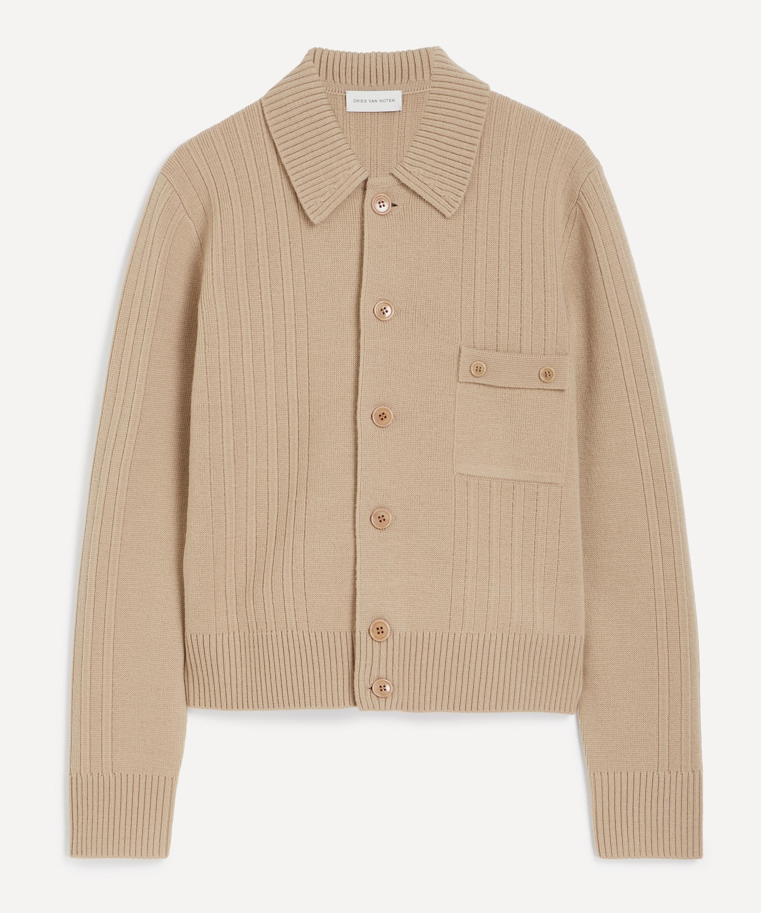 Dries Van Noten - Beige Ribbed Wool Cardigan image number 0