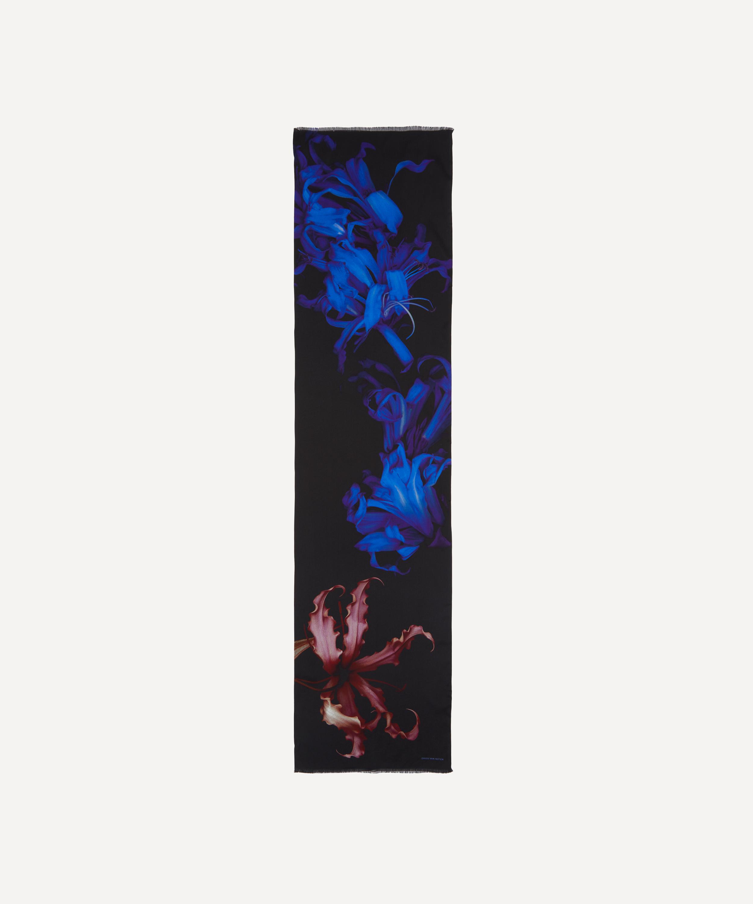 Dries Van Noten - Black Floral Viscose Scarf image number 1