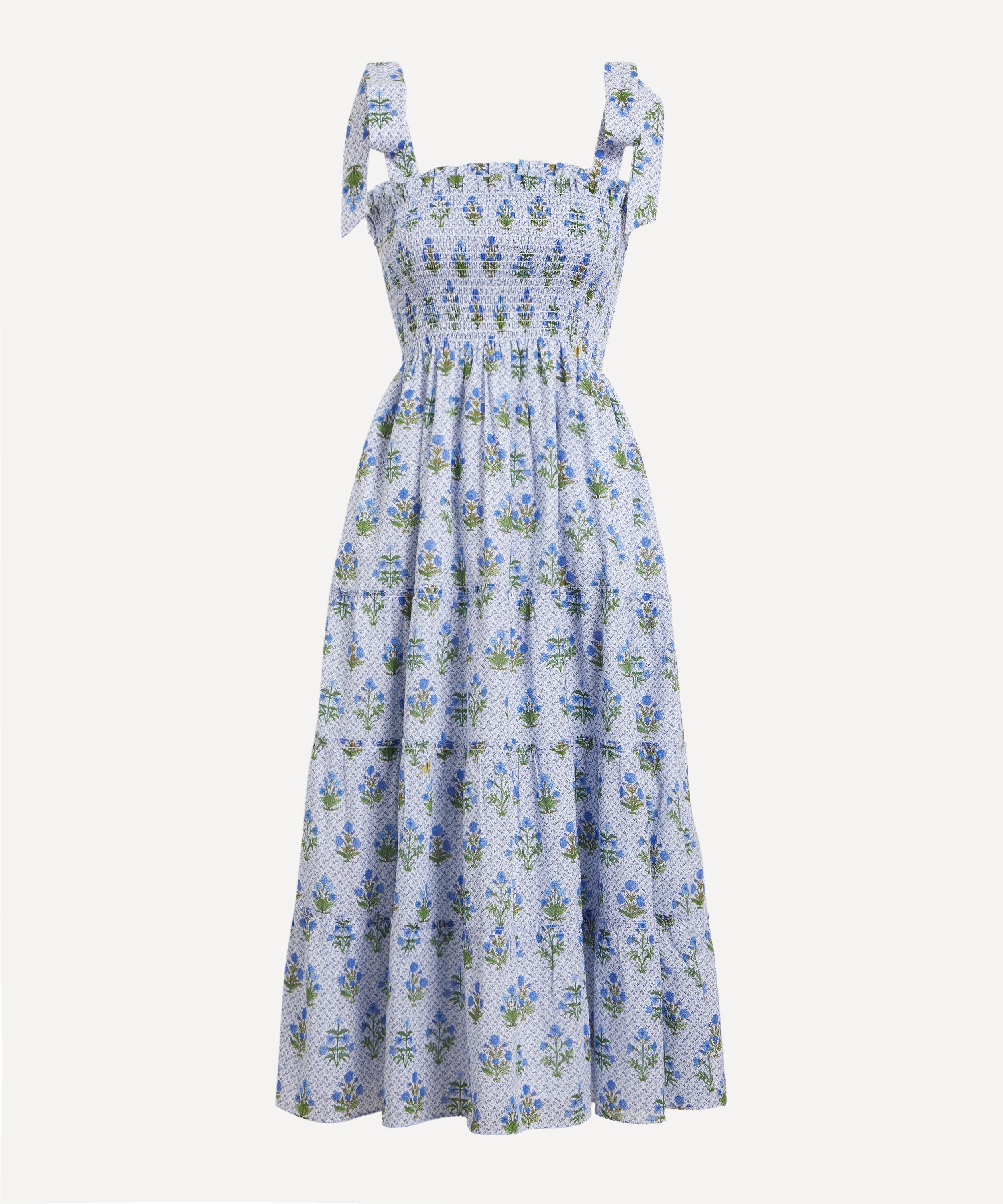 Hill House - Blue Block Print Ribbon Ellie Nap Dress image number 0
