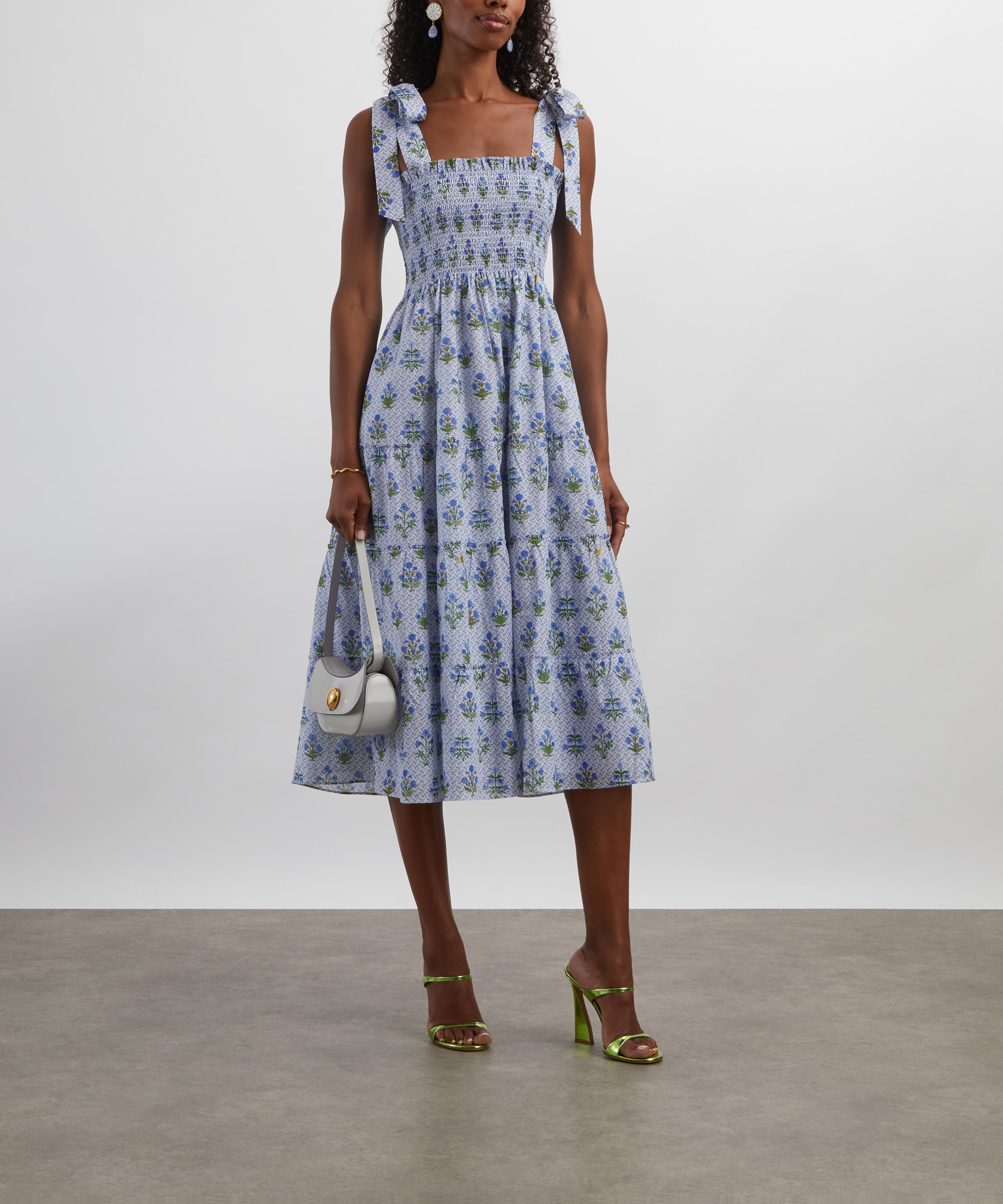 Hill House - Blue Block Print Ribbon Ellie Nap Dress image number 1