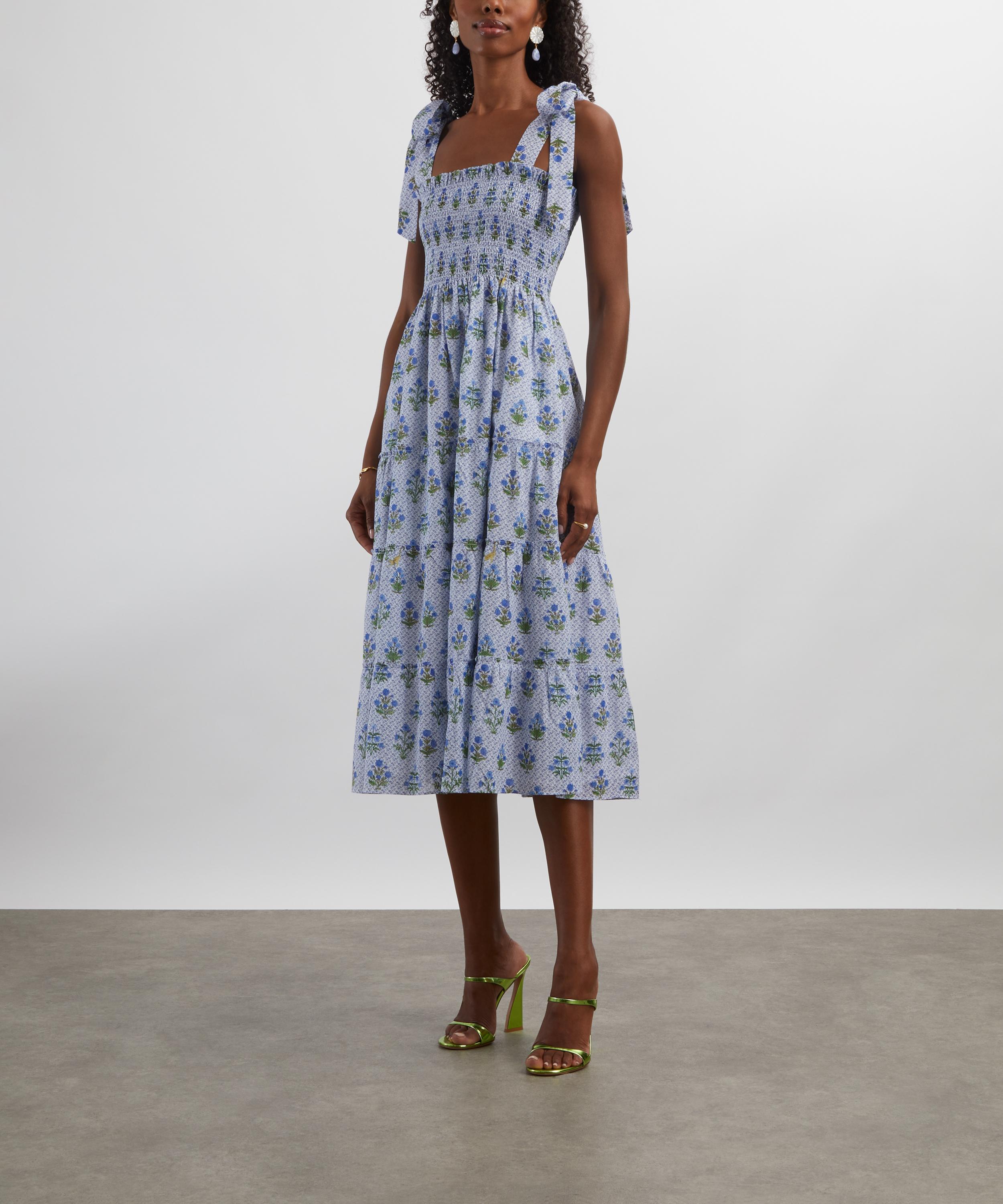 Hill House - Blue Block Print Ribbon Ellie Nap Dress image number 2