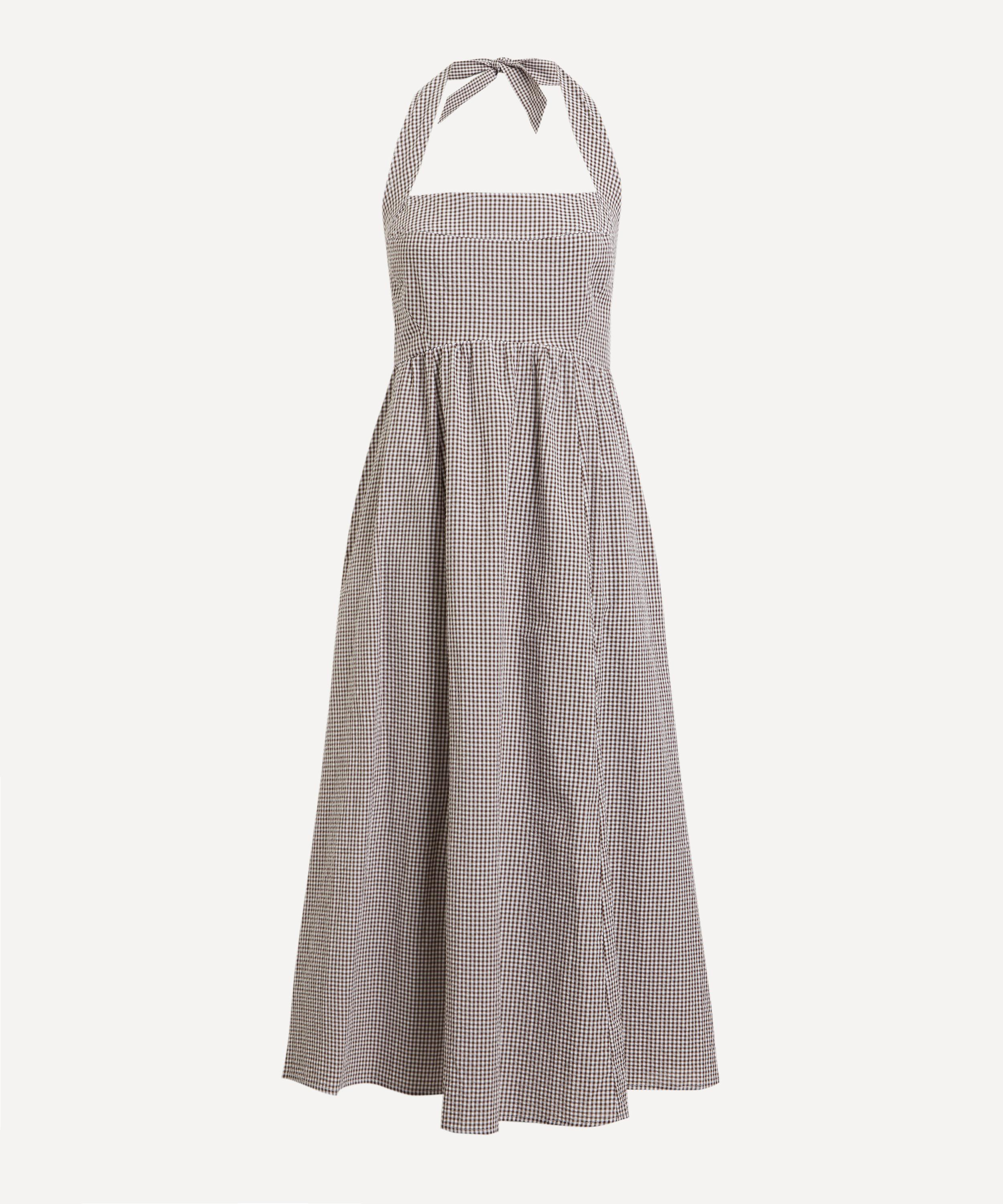 Hill House - Chocolate Gingham Fleur Midi Dress image number 0