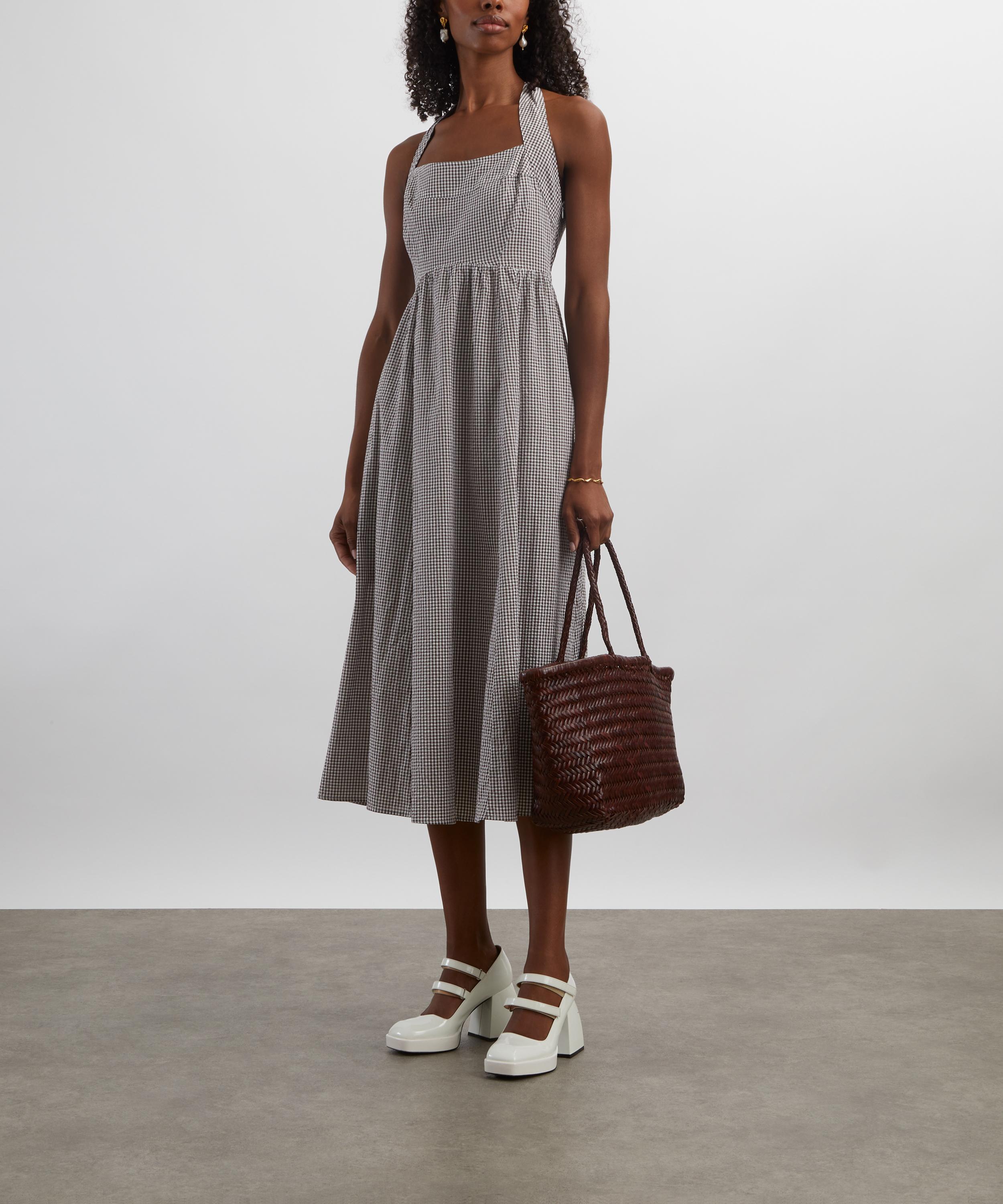 Hill House - Chocolate Gingham Fleur Midi Dress image number 1