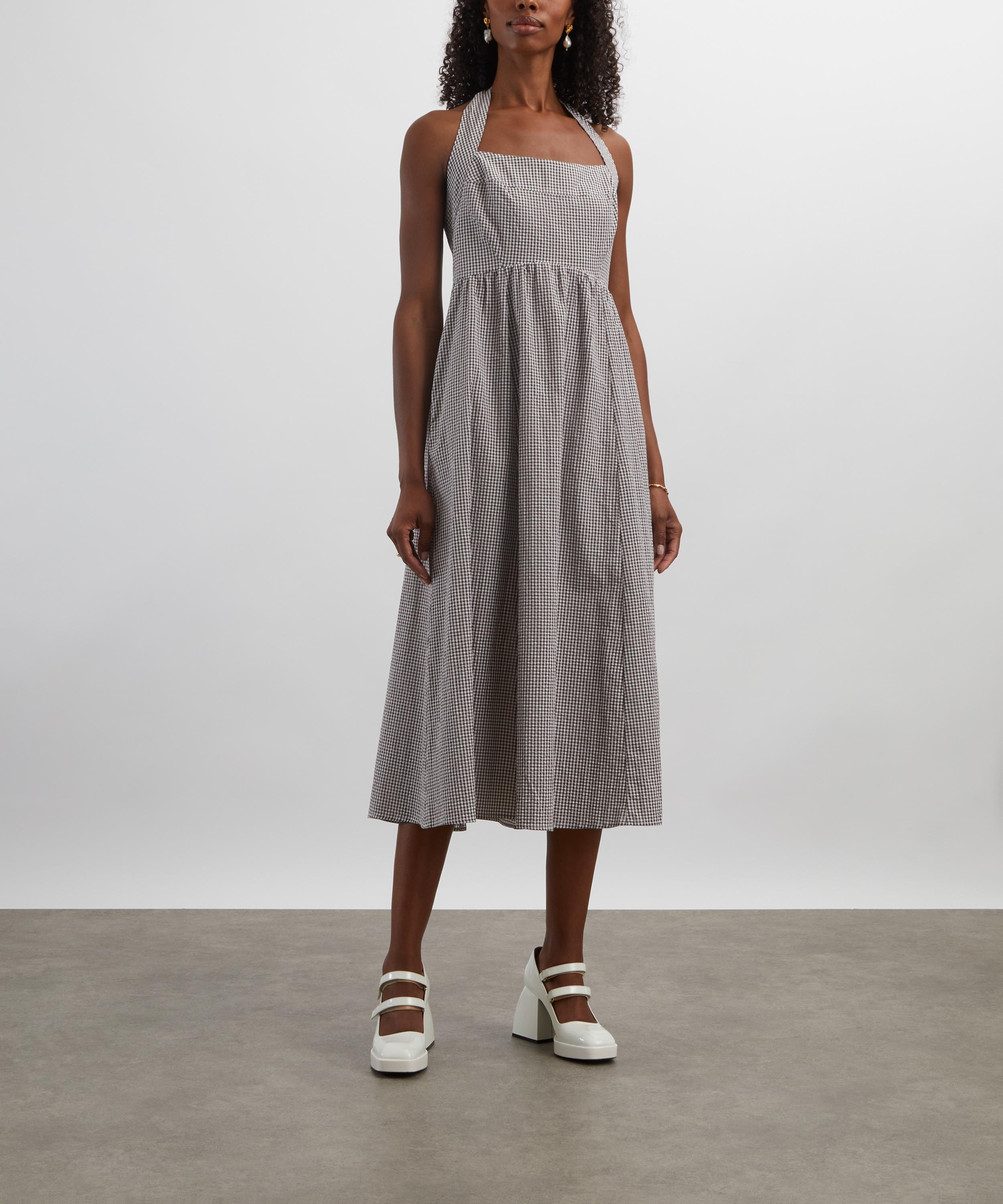 Hill House - Chocolate Gingham Fleur Midi Dress image number 2