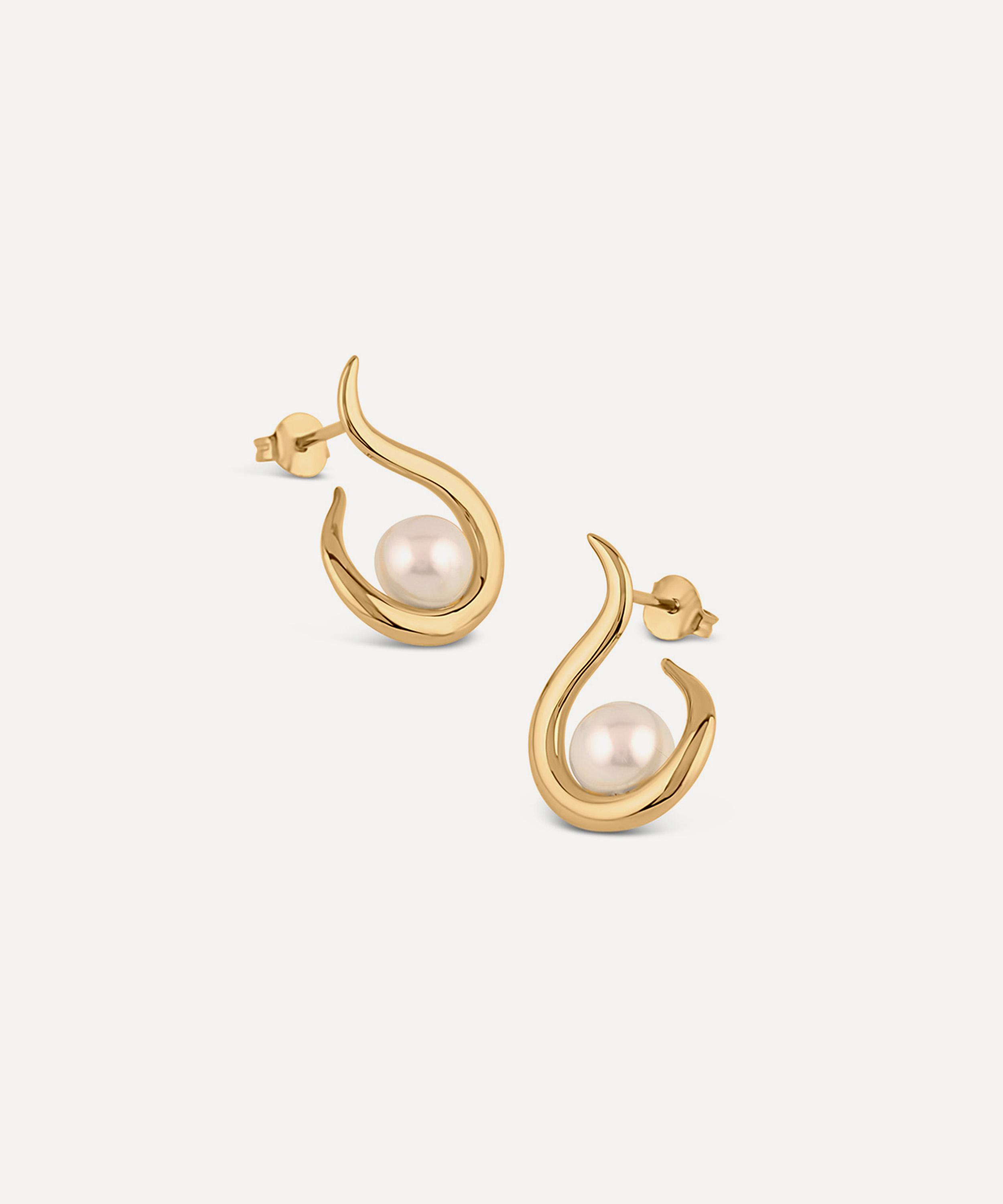Dinny Hall - 22ct Gold-Plated Vermeil Silver Toro Pearl Twist Stud Earrings image number 2