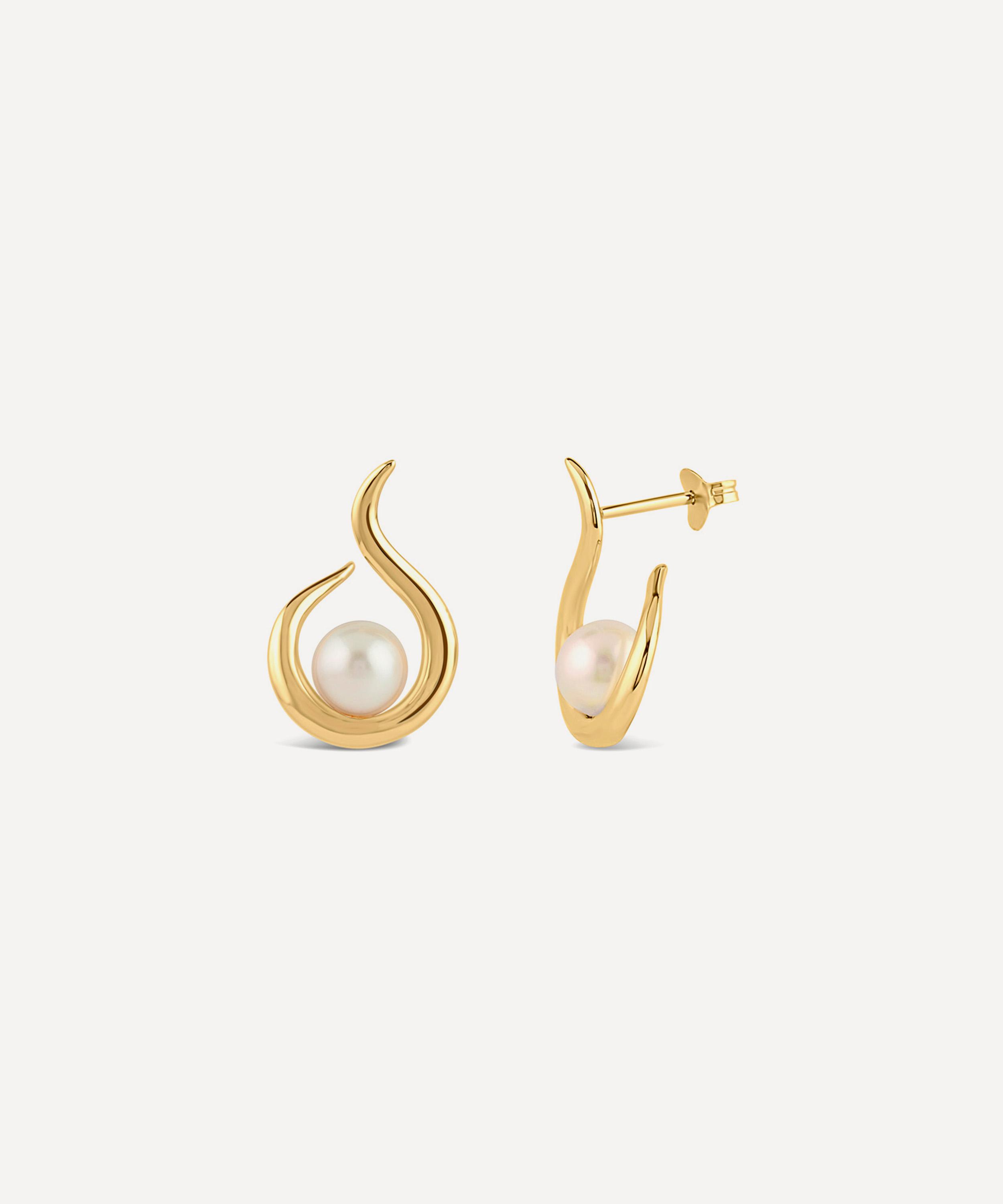 Dinny Hall - 22ct Gold-Plated Vermeil Silver Toro Pearl Twist Stud Earrings image number 3