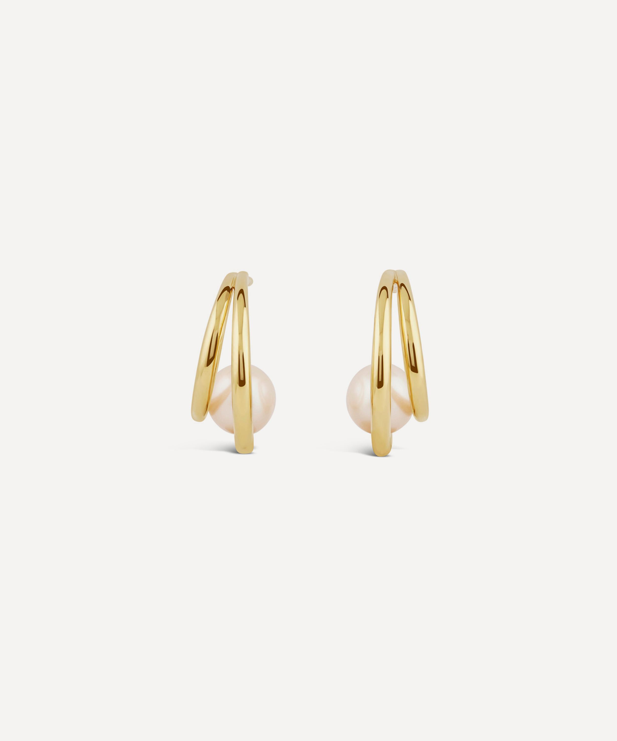 Dinny Hall - 22ct Gold-Plated Vermeil Silver Toro Pearl Double Hoop Earrings image number 0