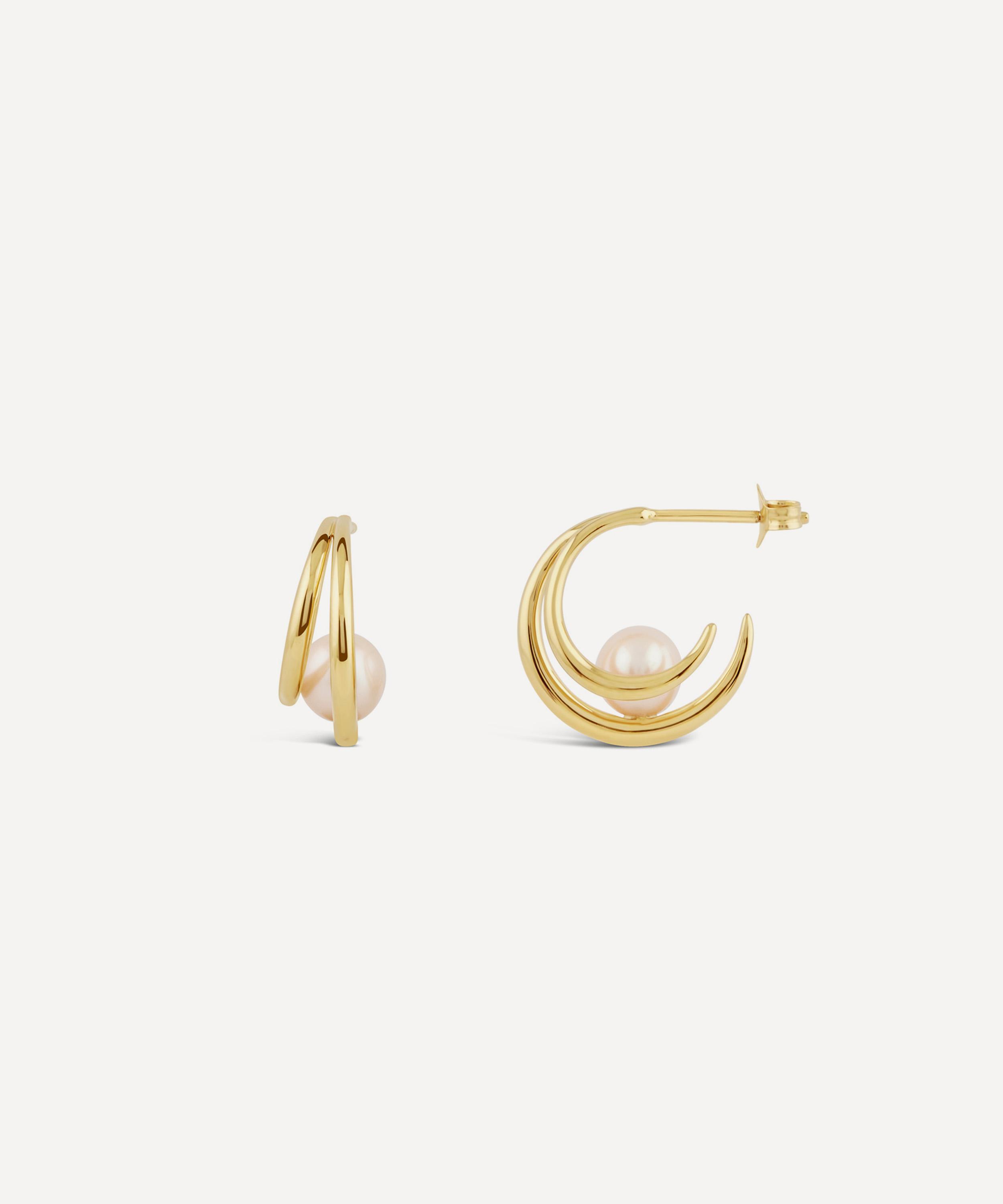 Dinny Hall - 22ct Gold-Plated Vermeil Silver Toro Pearl Double Hoop Earrings image number 2
