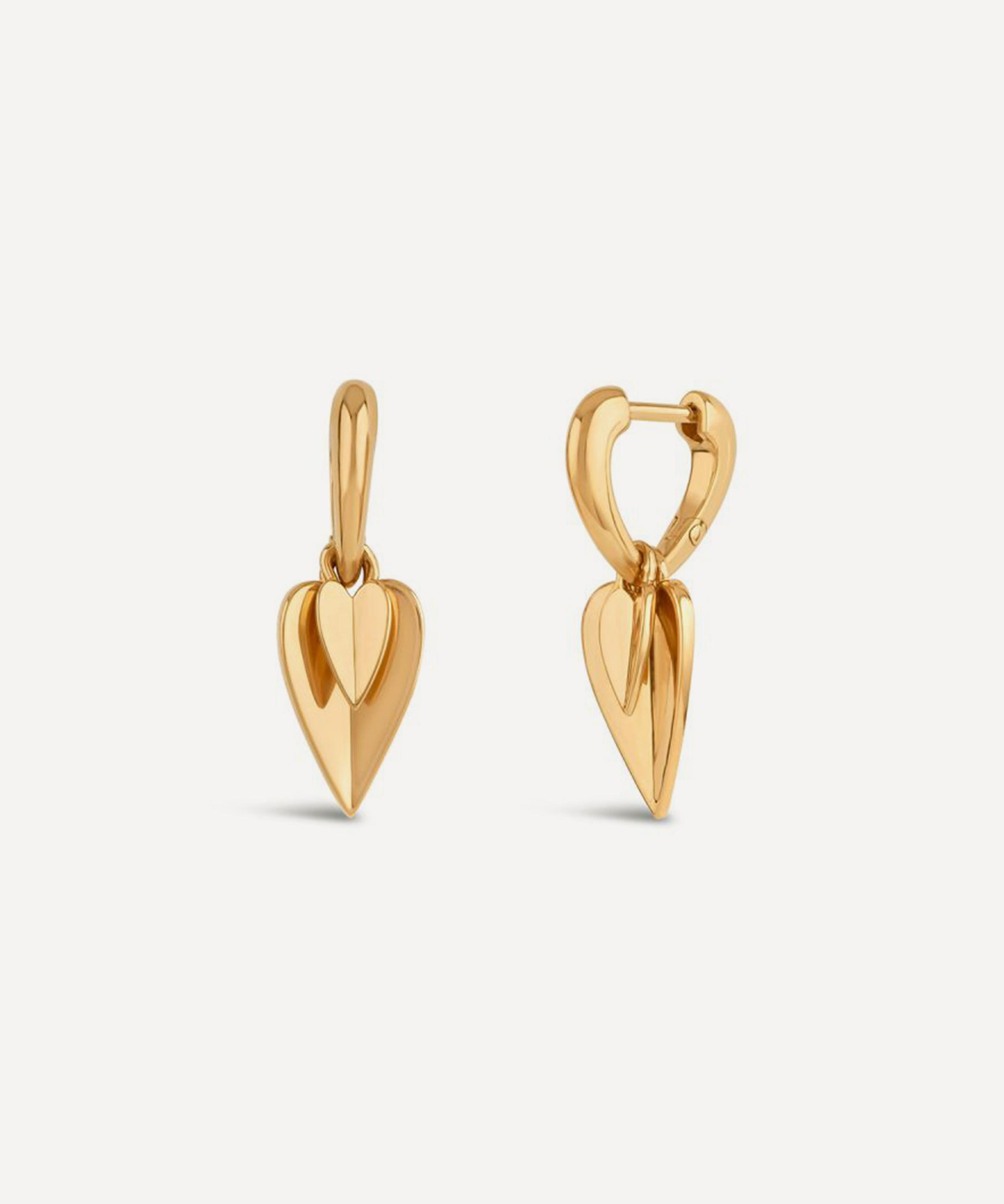 Dinny Hall - 22ct Gold-Plated Vermeil Silver Folded Heart Duo Drop Earrings image number 0