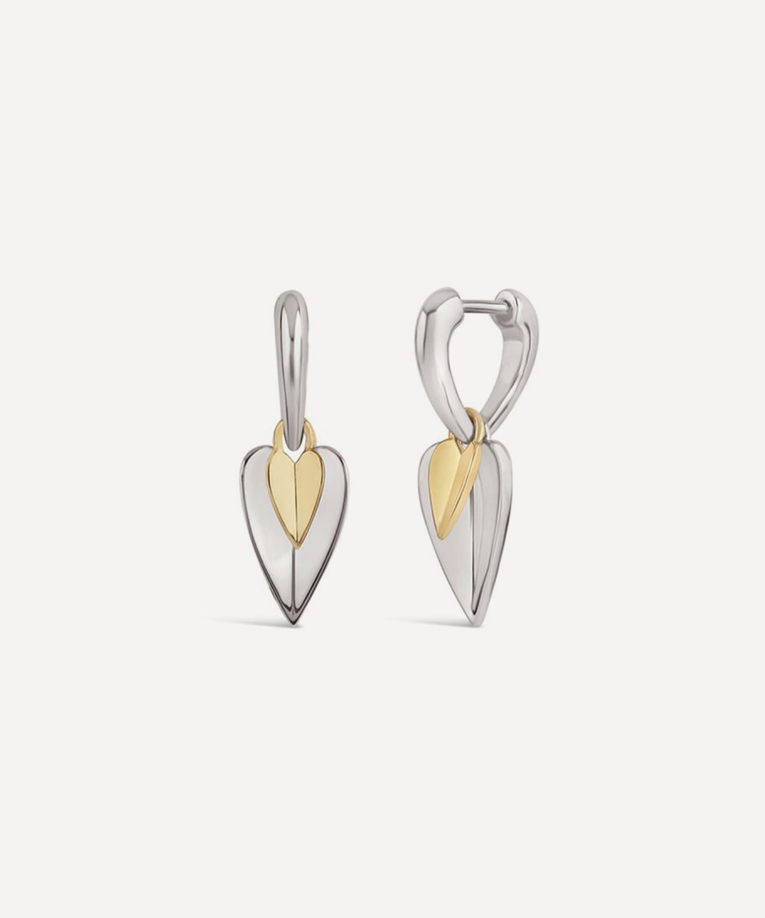 Dinny Hall - Sterling Silver Folded Heart Duo Drop Earrings image number 0