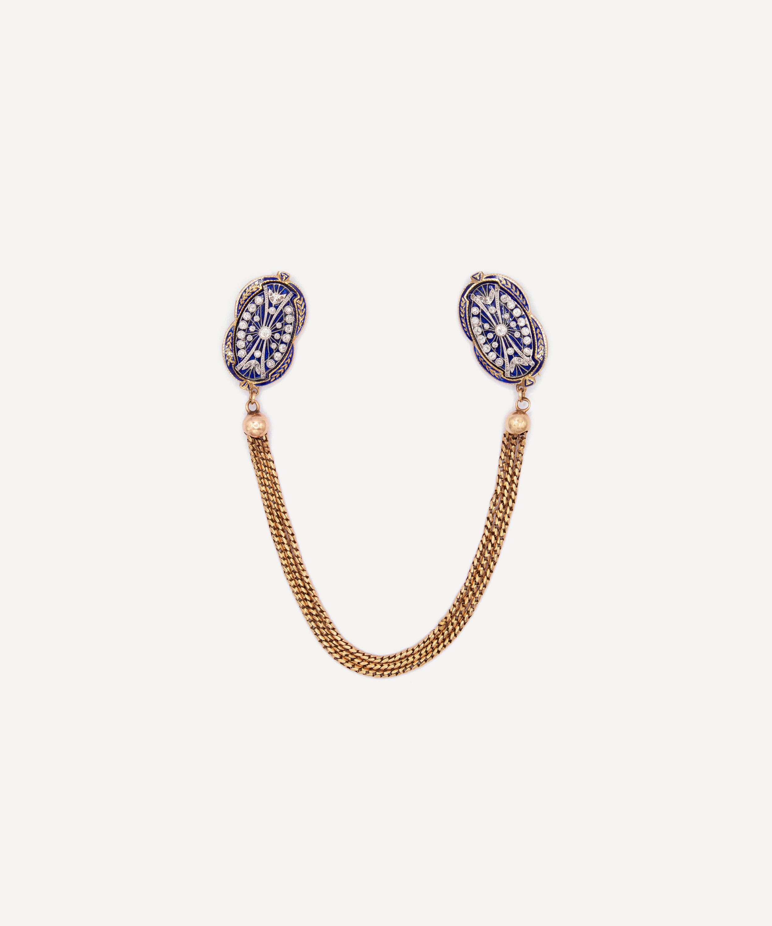 Kojis - 14ct Gold Antique Enamel and Diamond Cloak Brooches image number 0