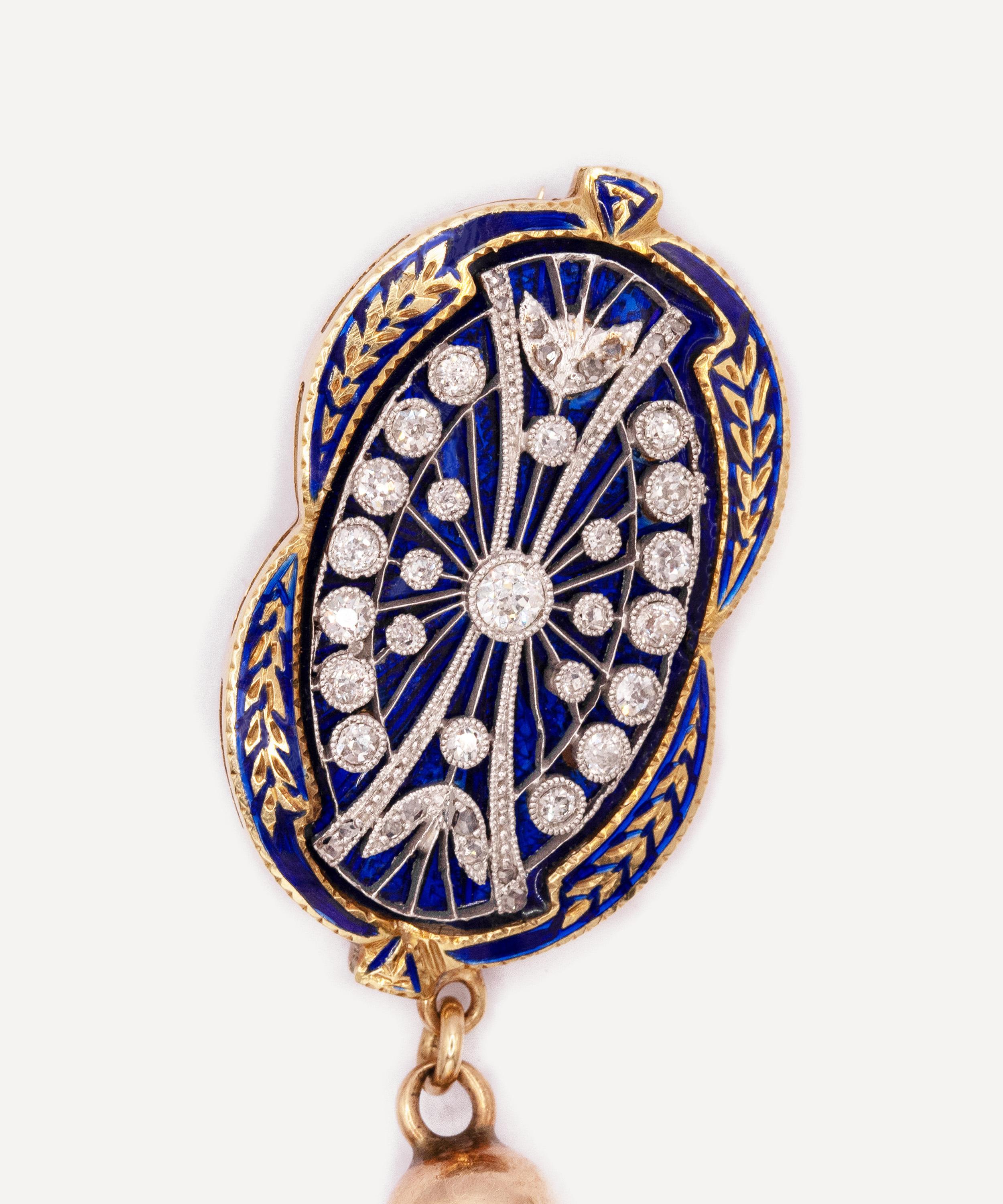Kojis - 14ct Gold Antique Enamel and Diamond Cloak Brooches image number 1