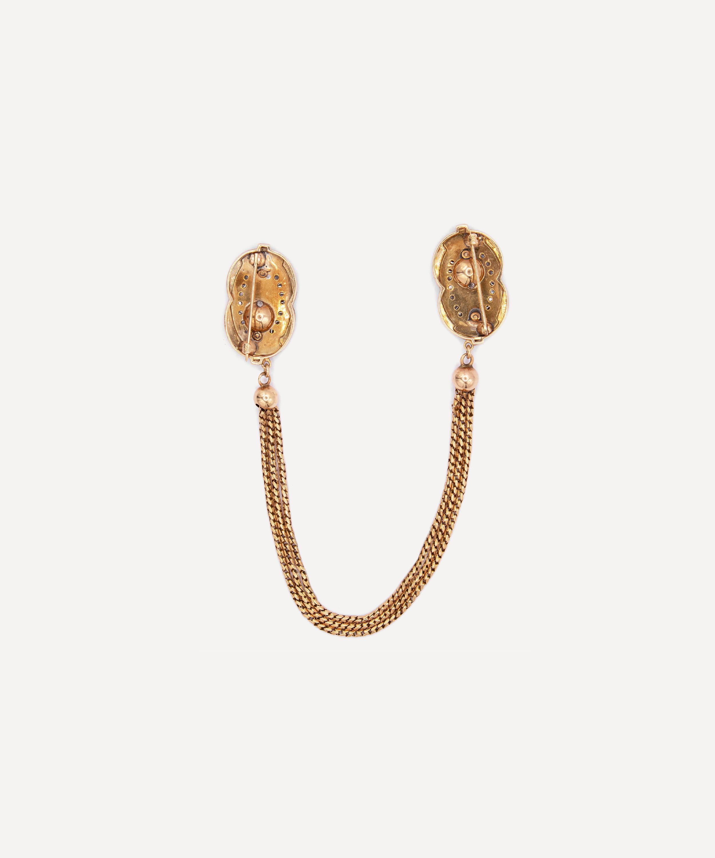 Kojis - 14ct Gold Antique Enamel and Diamond Cloak Brooches image number 2