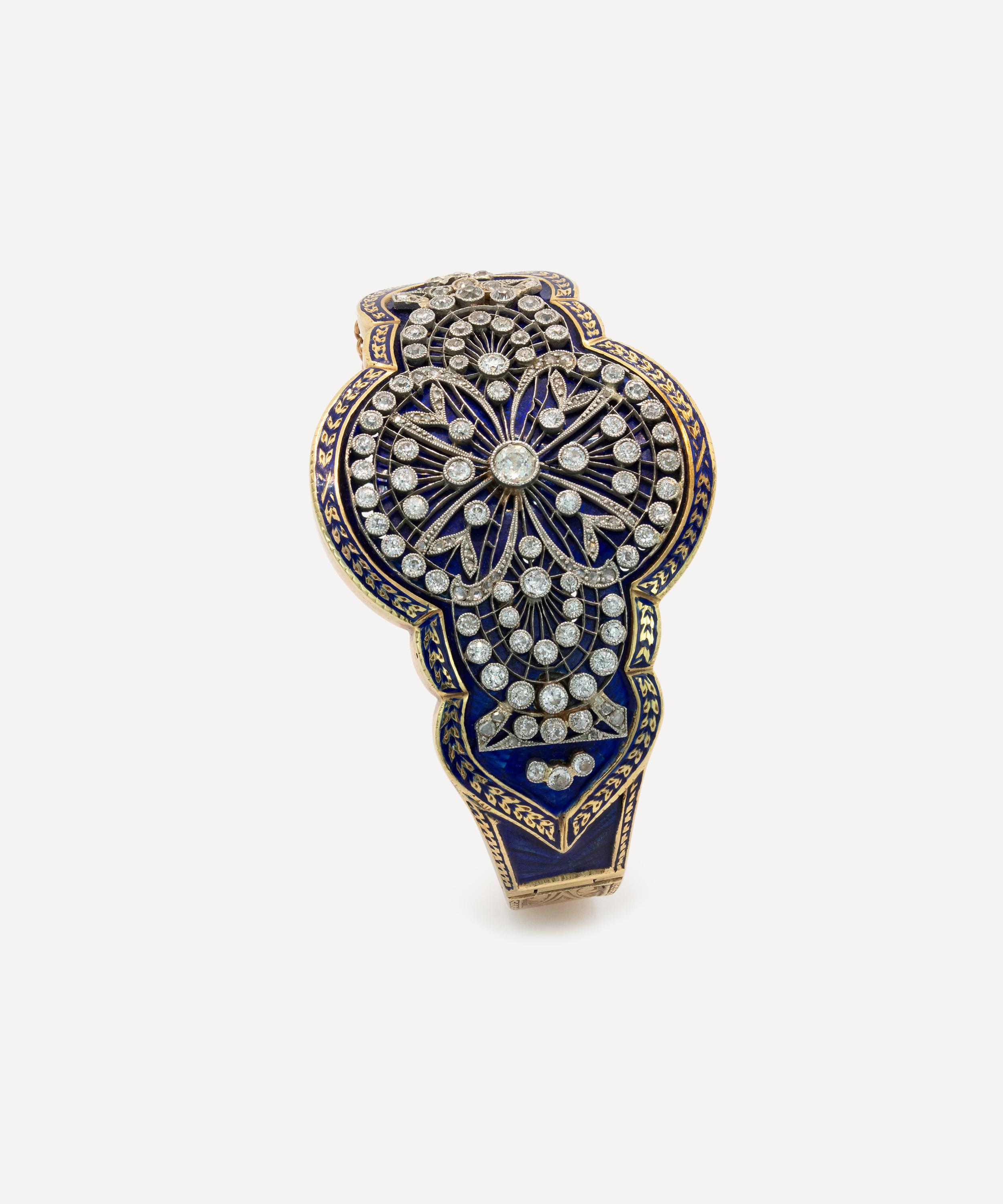 Kojis - 14ct Gold Antique Enamel and Diamond Bangle Bracelet image number 1