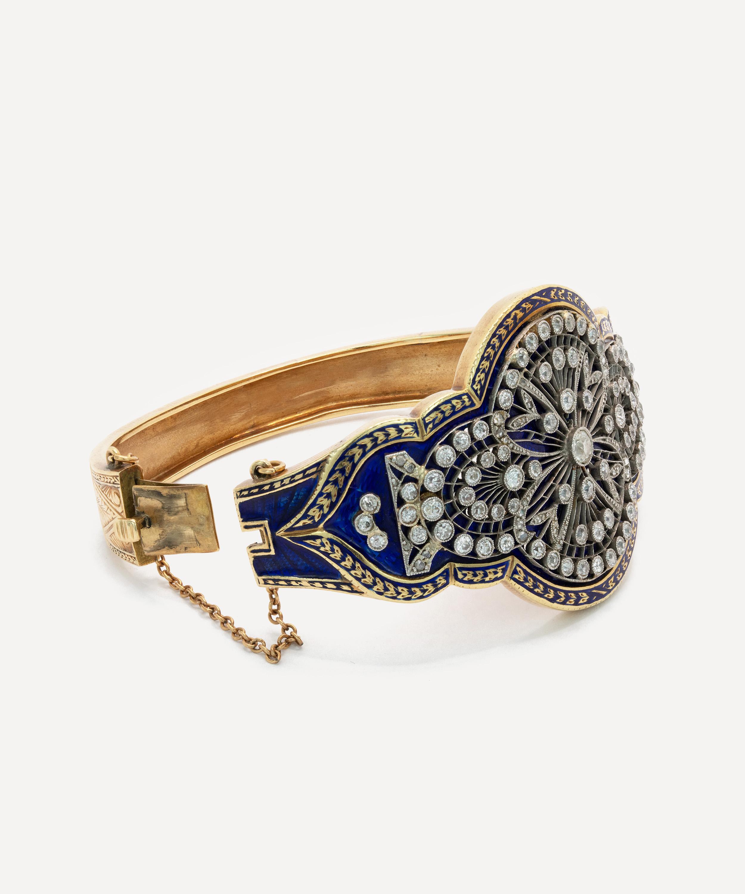 Kojis - 14ct Gold Antique Enamel and Diamond Bangle Bracelet image number 2