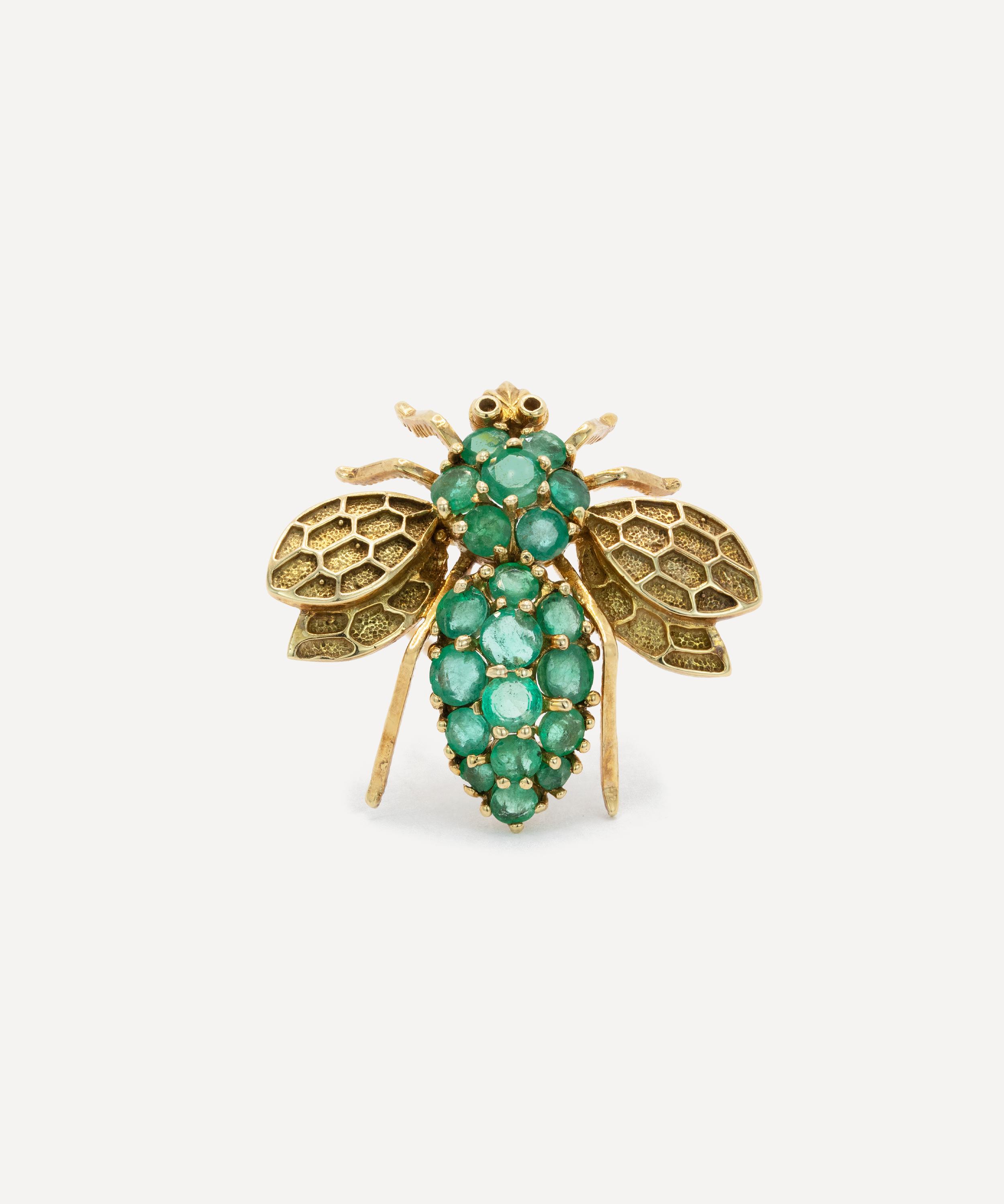 Kojis - 14ct Gold Emerald Bee Brooch image number 0