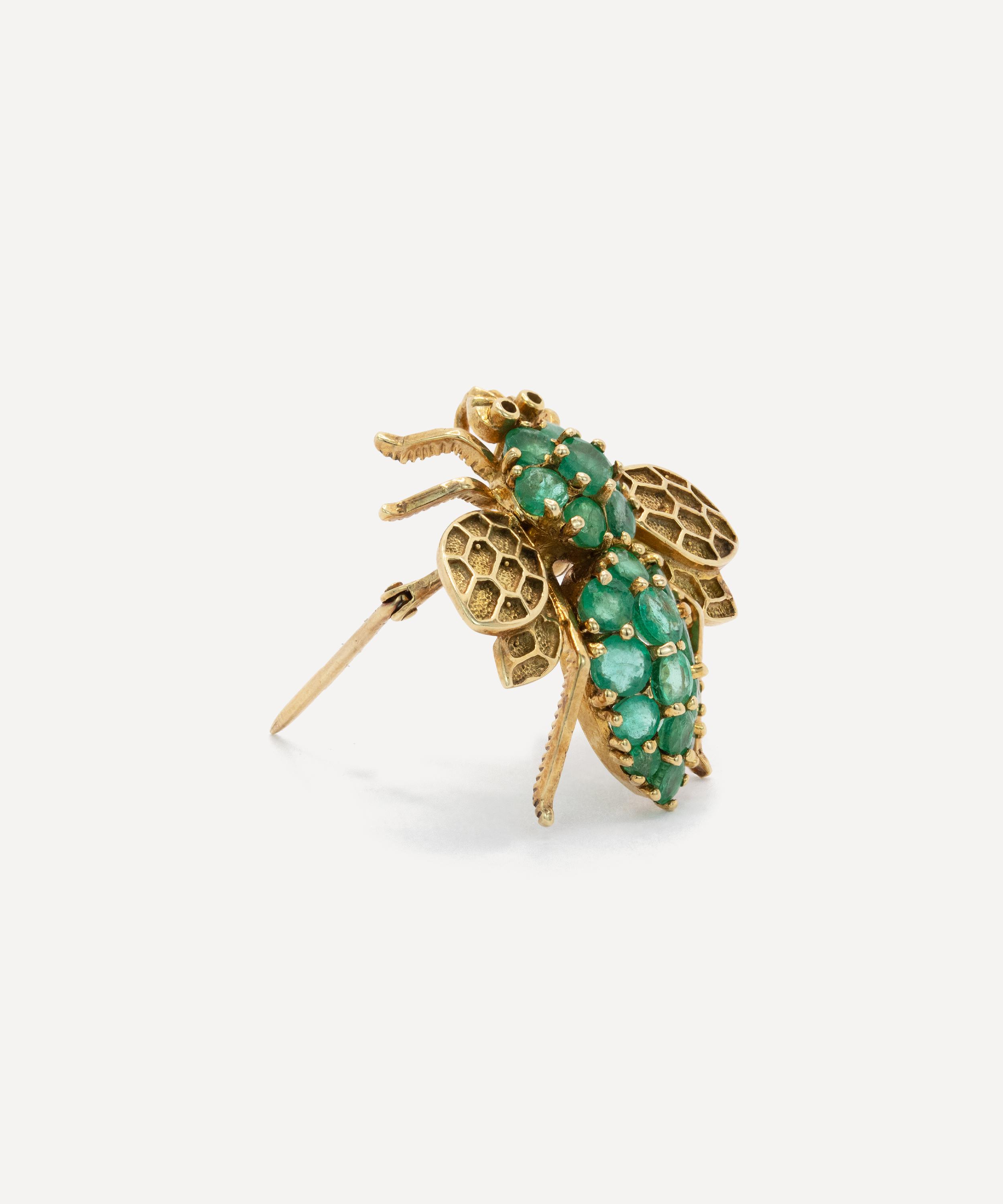Kojis - 14ct Gold Emerald Bee Brooch image number 1
