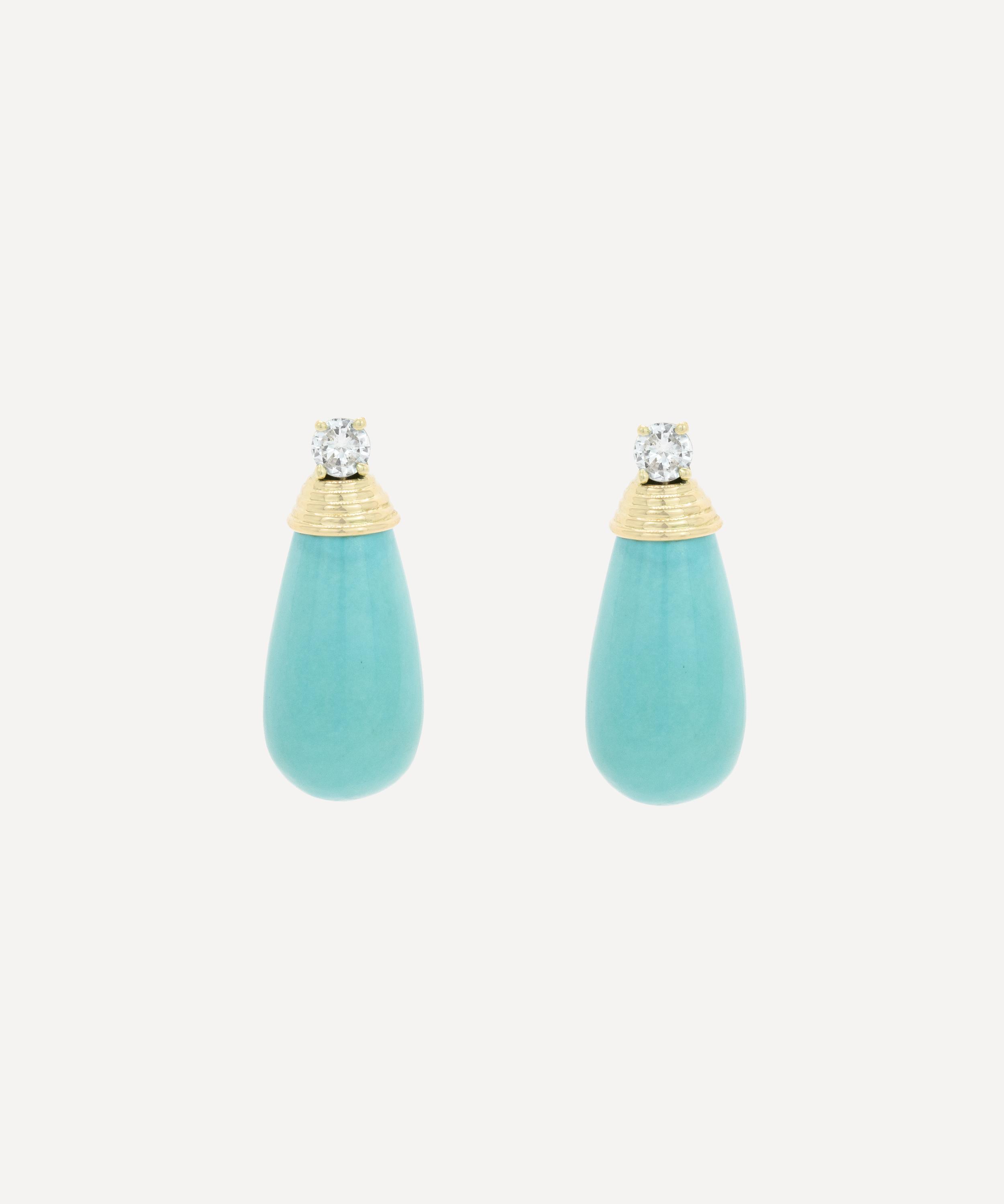 Kojis - 18ct Gold Turquoise and Diamond Drop Earrings image number 0