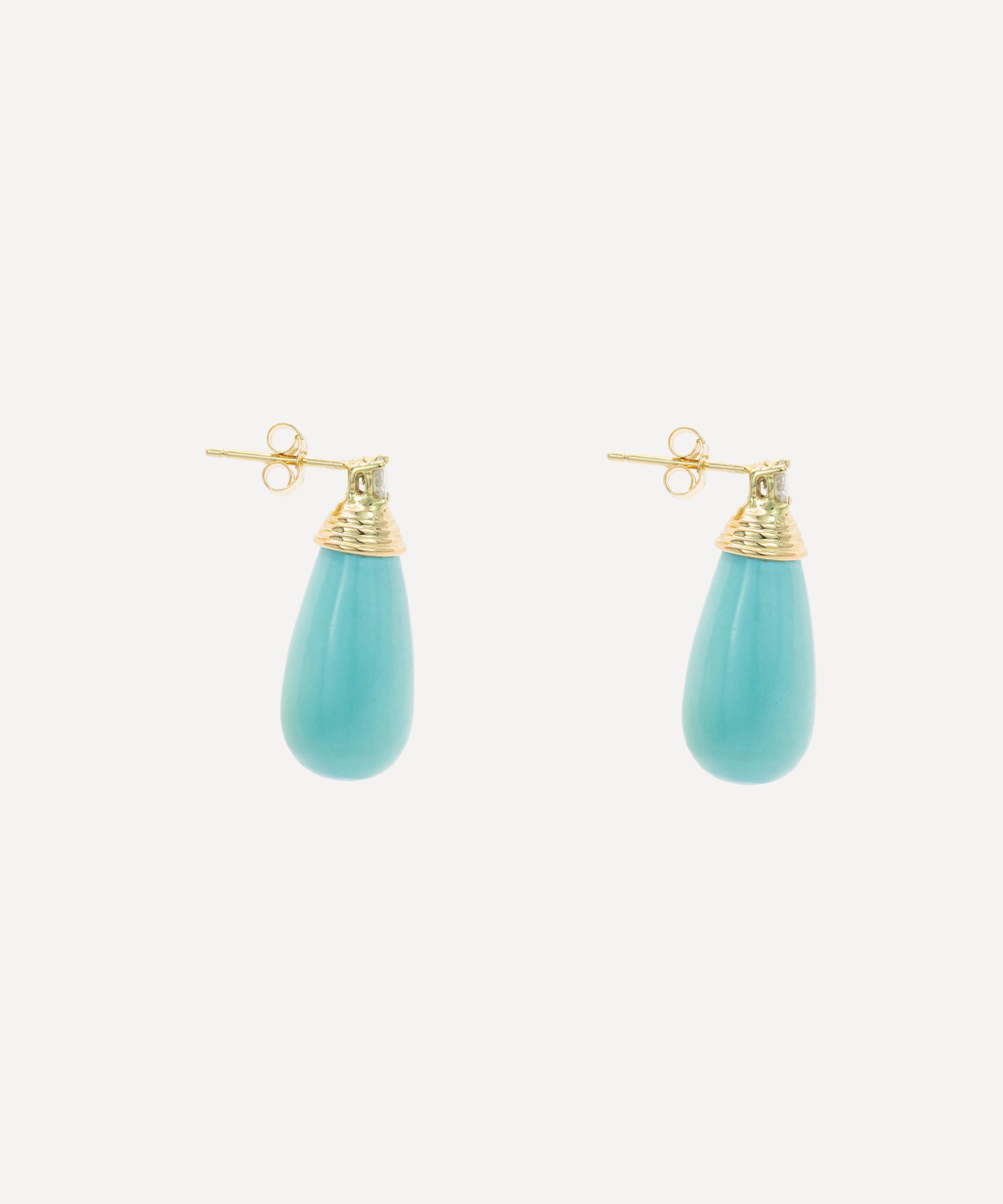 Kojis - 18ct Gold Turquoise and Diamond Drop Earrings image number 1