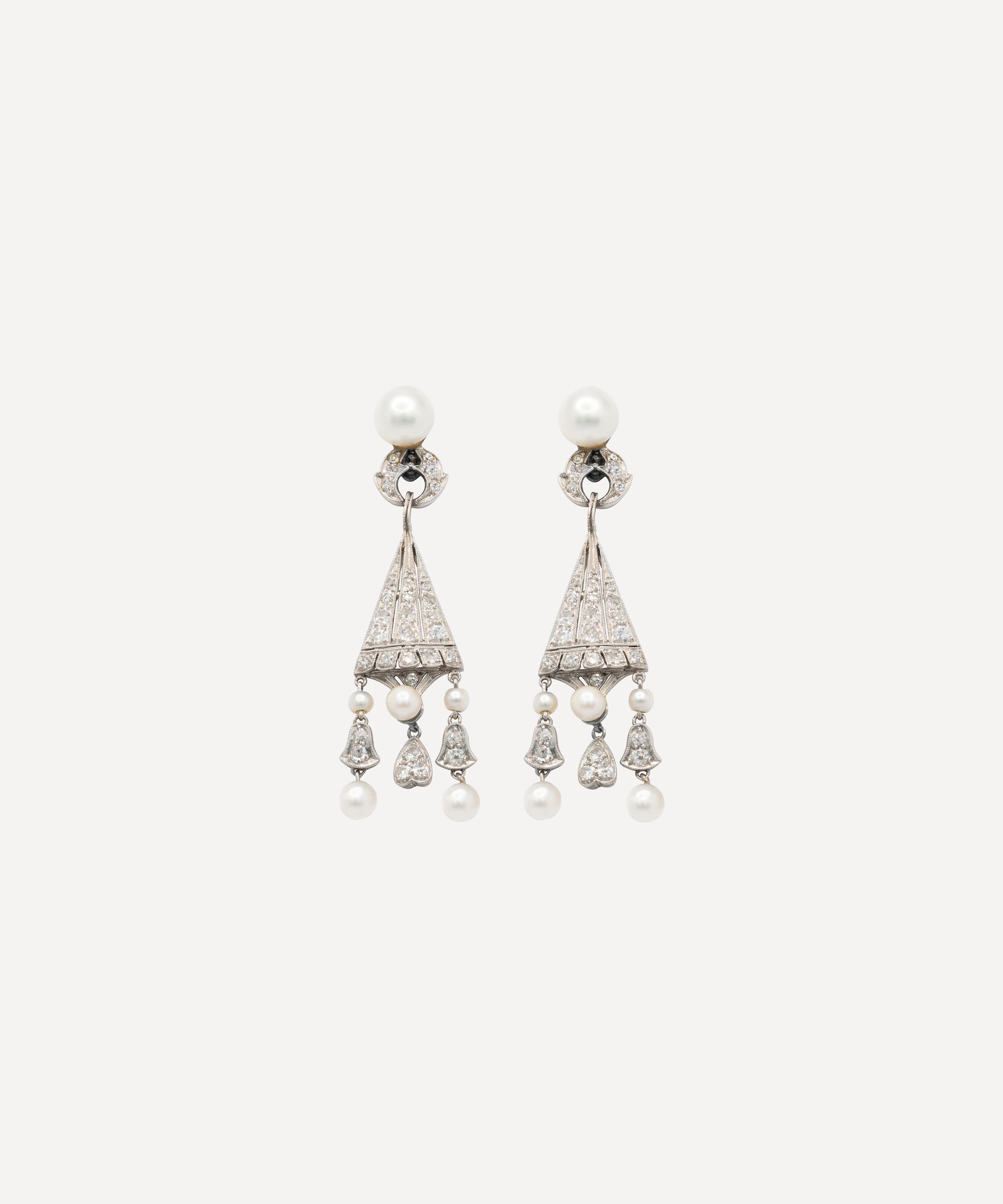 Kojis - Platinum Antique Pearl and Diamond Drop Earrings image number 0