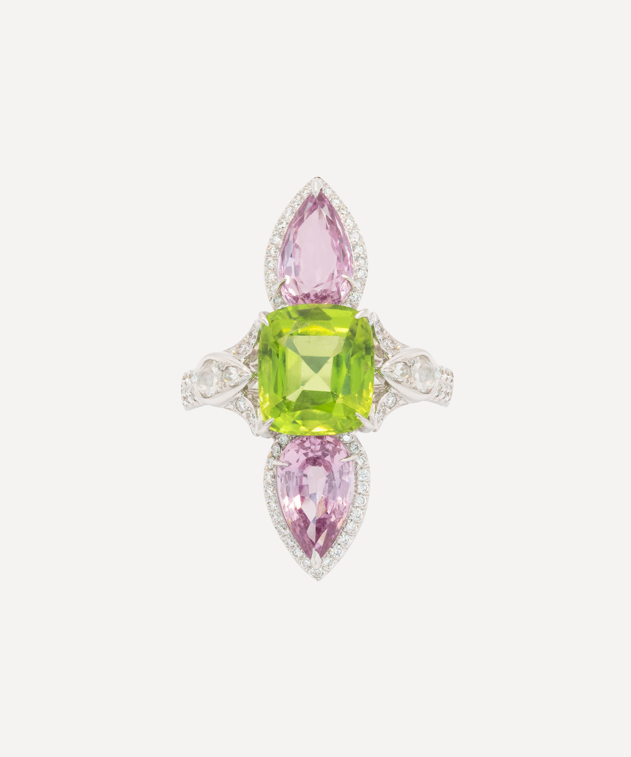 Kojis - 18ct White Gold Peridot Pink Spinel and Diamond Ring image number 0