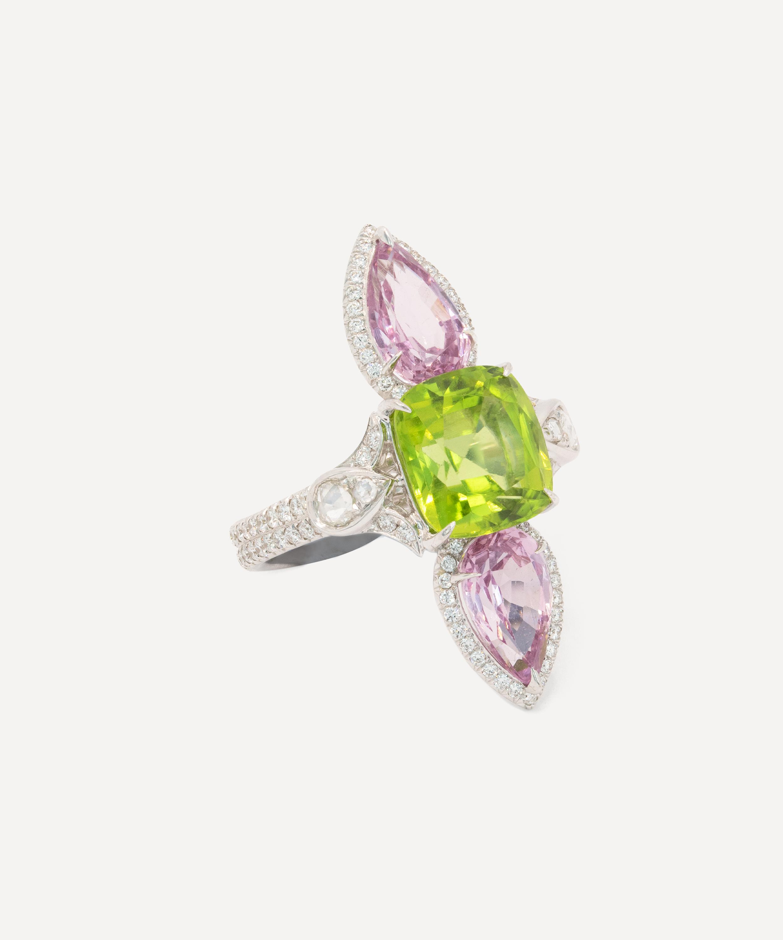 Kojis - 18ct White Gold Peridot Pink Spinel and Diamond Ring image number 1