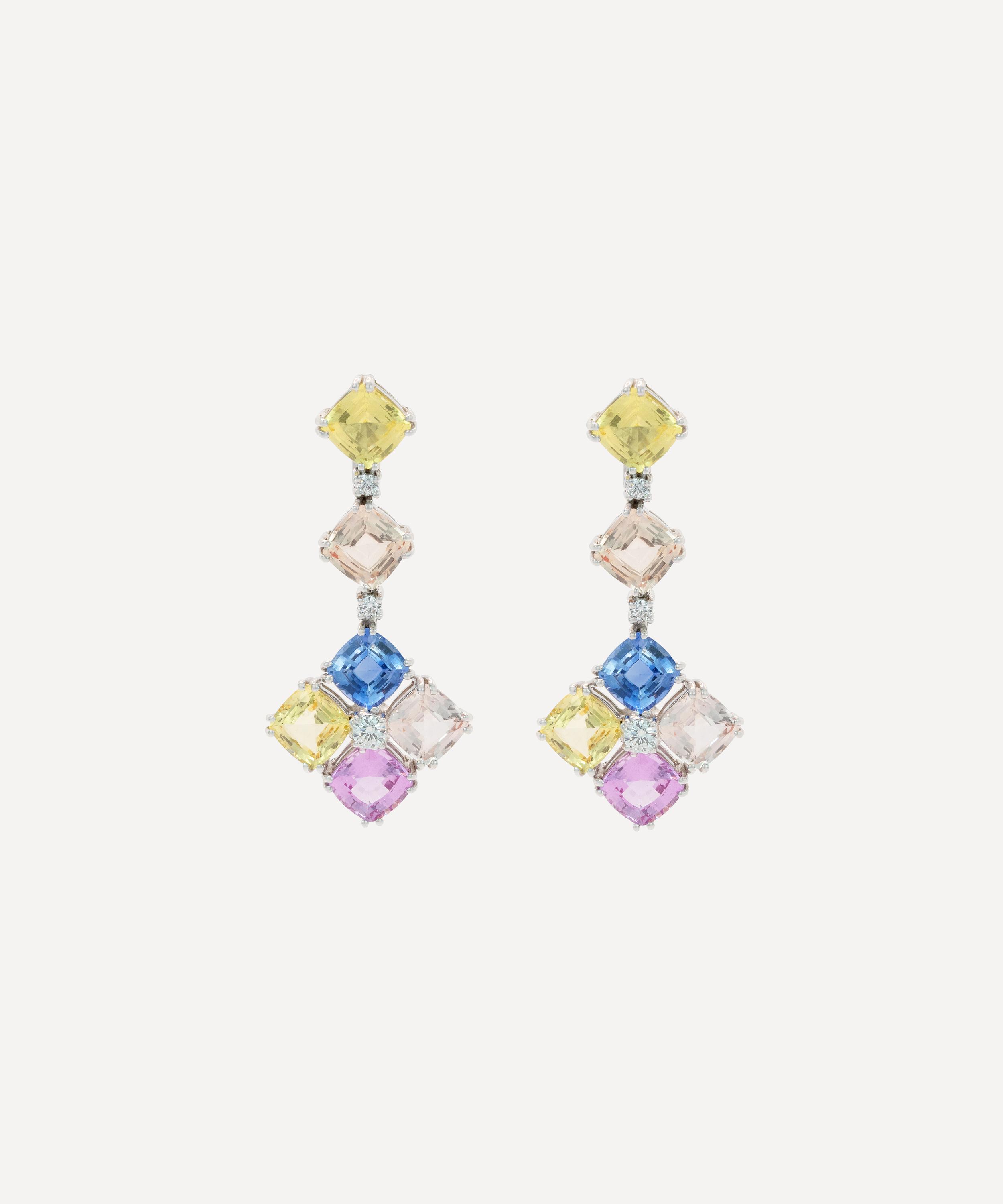 Kojis - 18ct White Gold Multicoloured Sapphire Drop Earrings image number 0