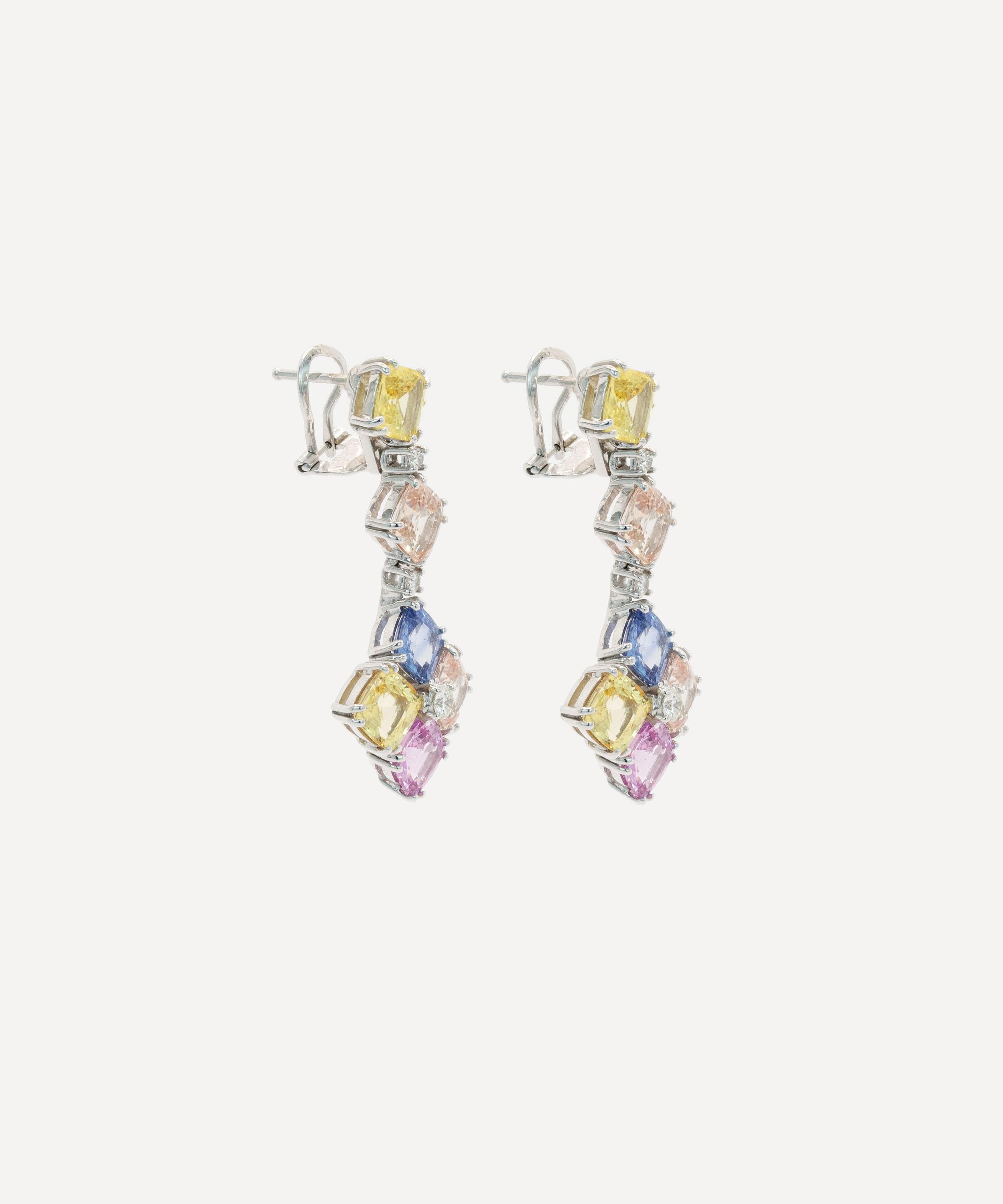 Kojis - 18ct White Gold Multicoloured Sapphire Drop Earrings image number 1