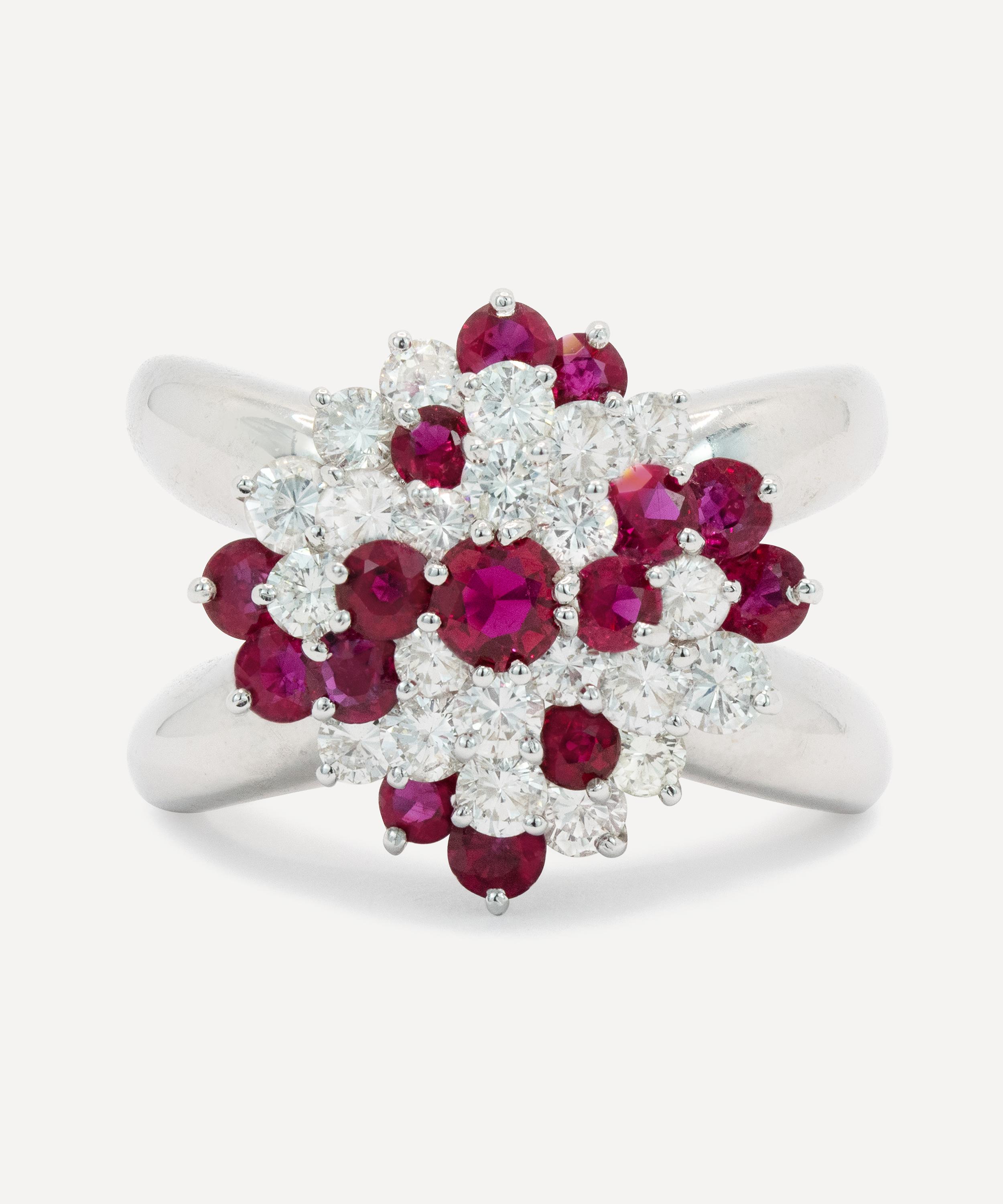 Kojis - 14ct White Gold Ruby and Diamond Cluster Ring image number 0