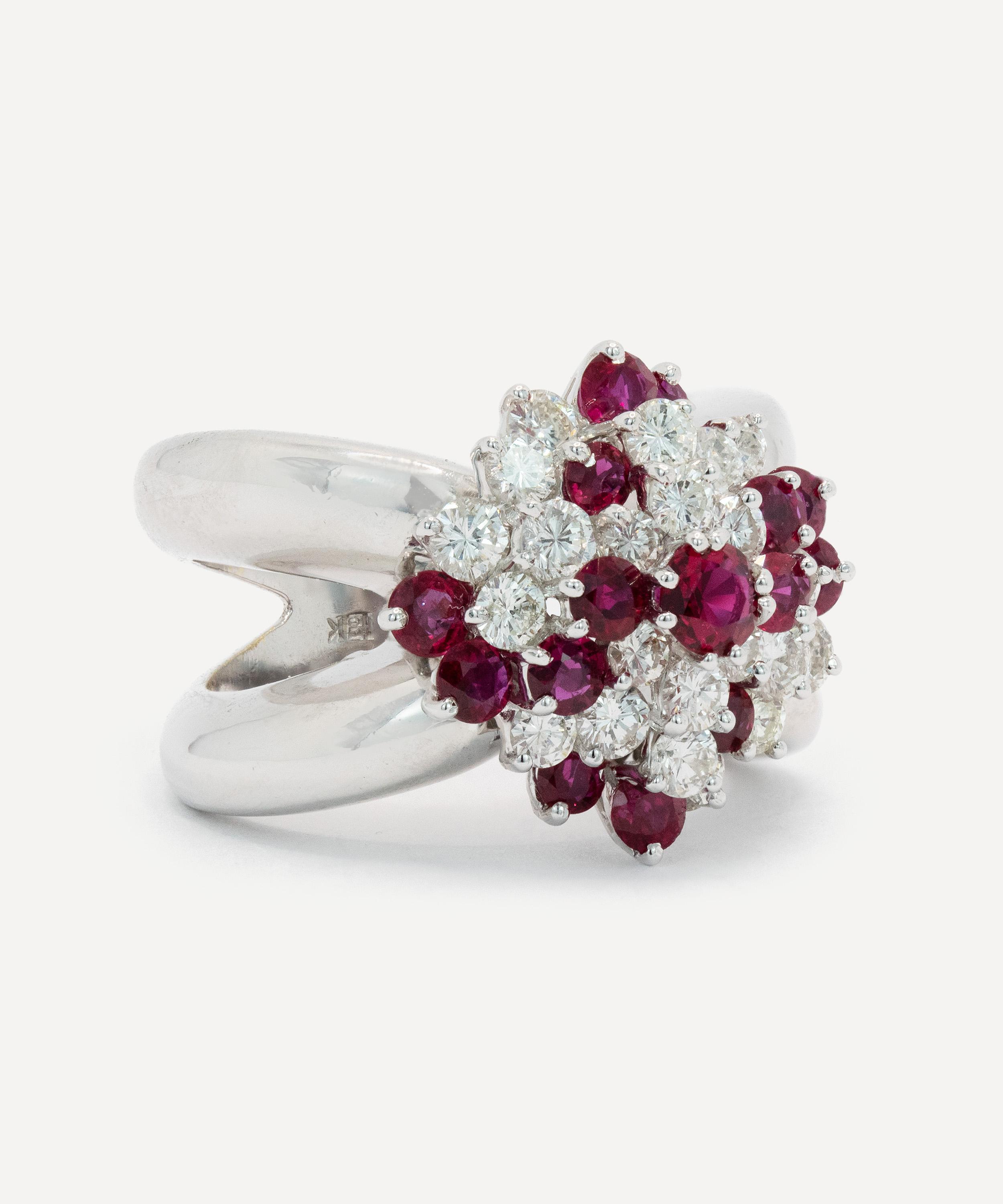 Kojis - 14ct White Gold Ruby and Diamond Cluster Ring image number 1