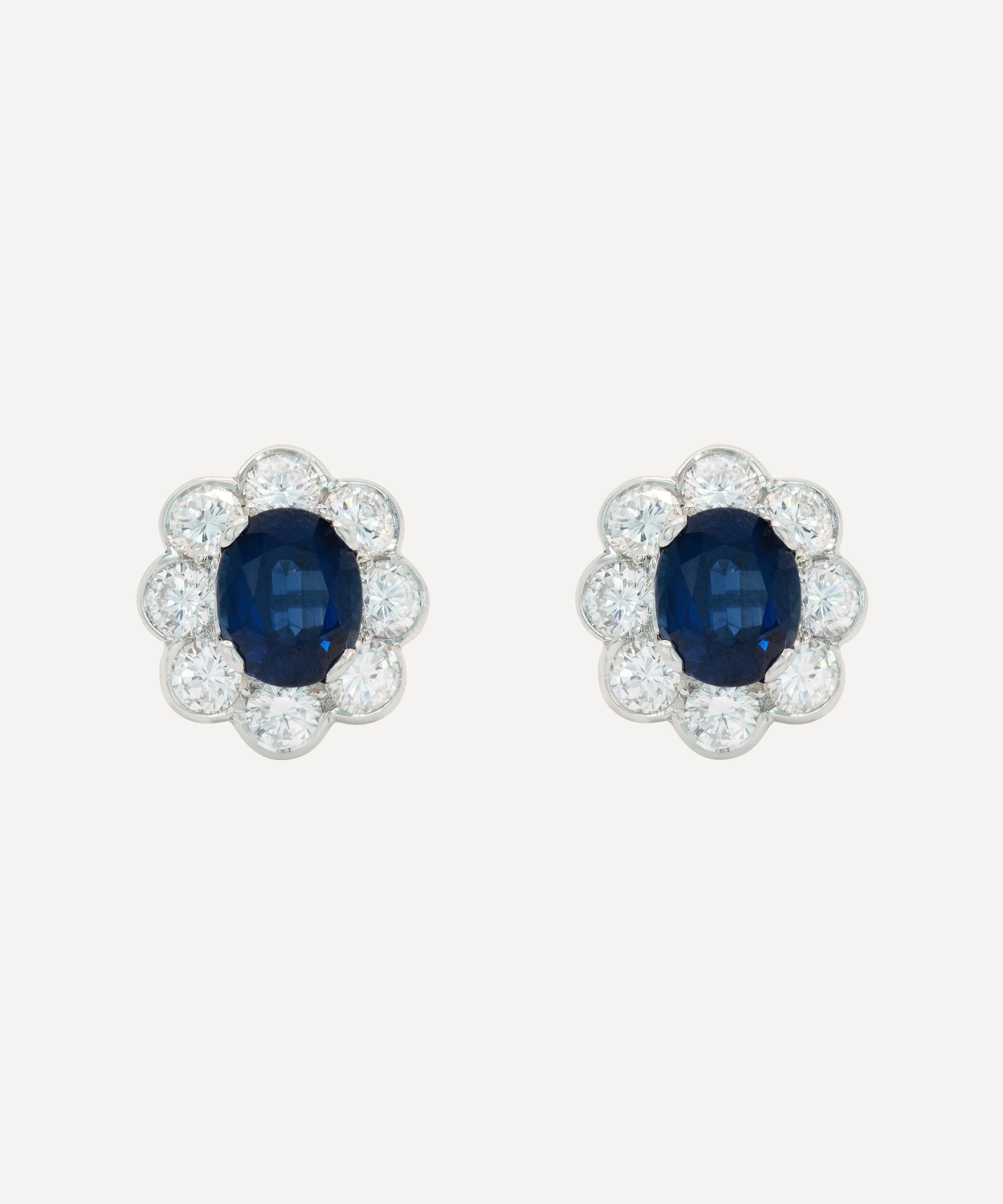 Kojis - Platinum Large Sapphire and Diamond Cluster Stud Earrings image number 0