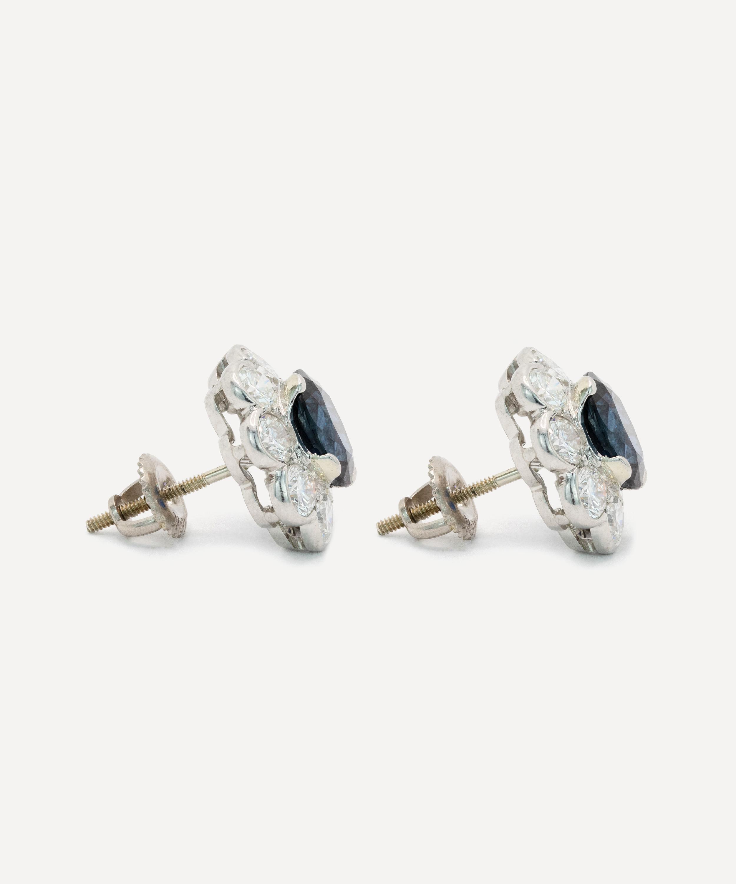 Kojis - Platinum Large Sapphire and Diamond Cluster Stud Earrings image number 1