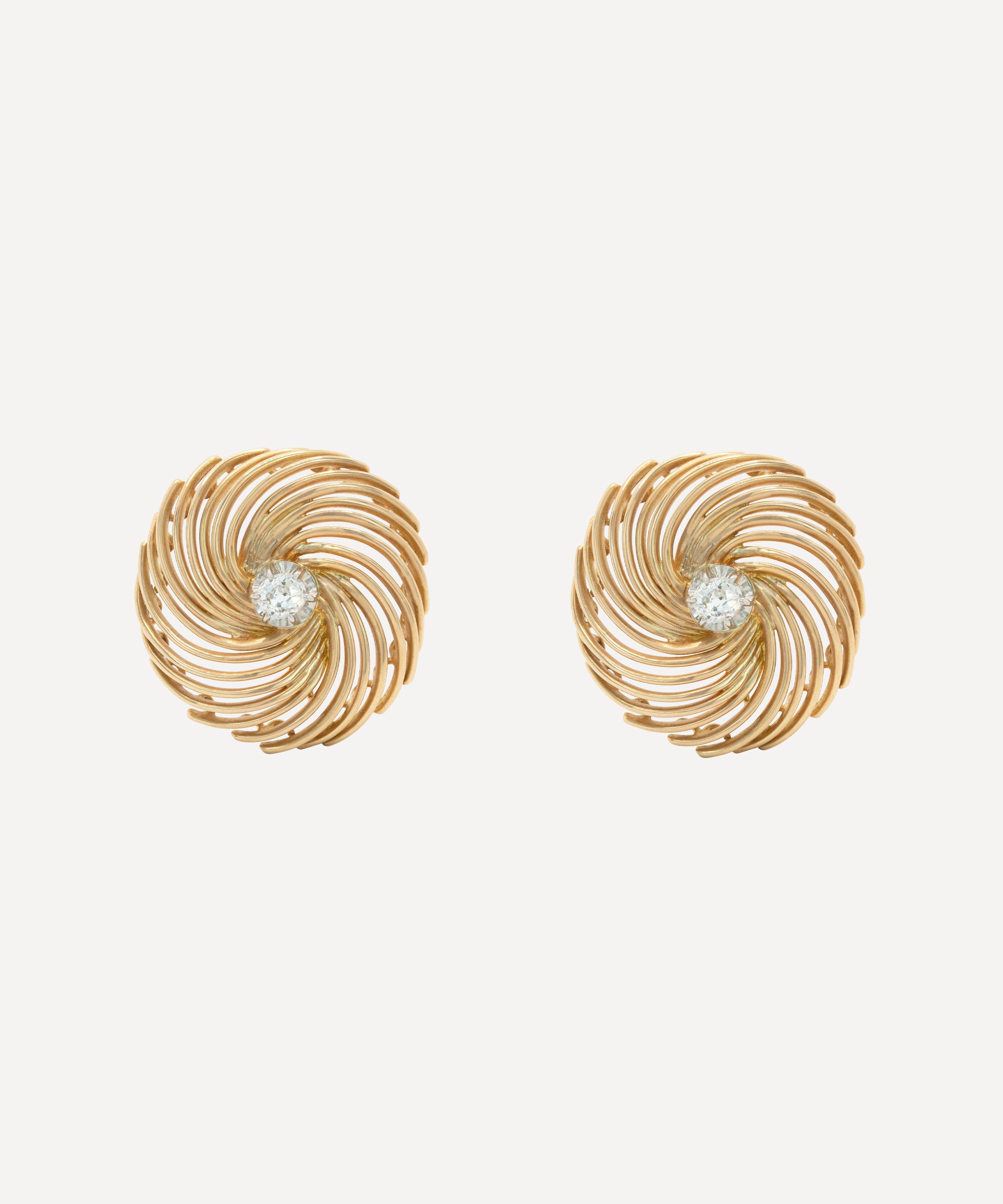 Kojis - 18ct Gold Retro Diamond Swirl Stud Earrings image number 0