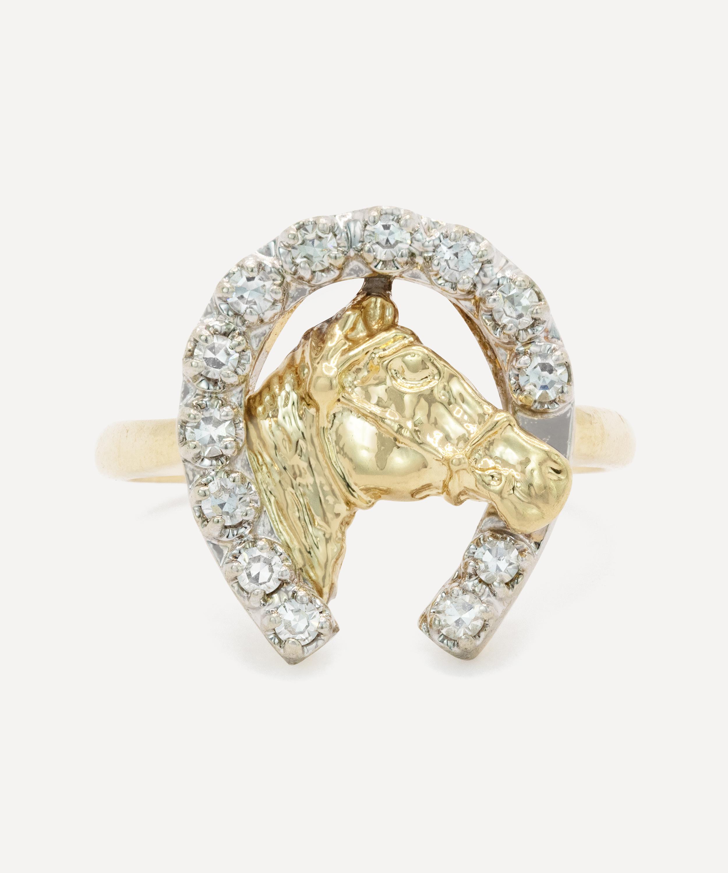 Kojis - 14ct Gold Vintage Diamond Horseshoe Ring image number 0