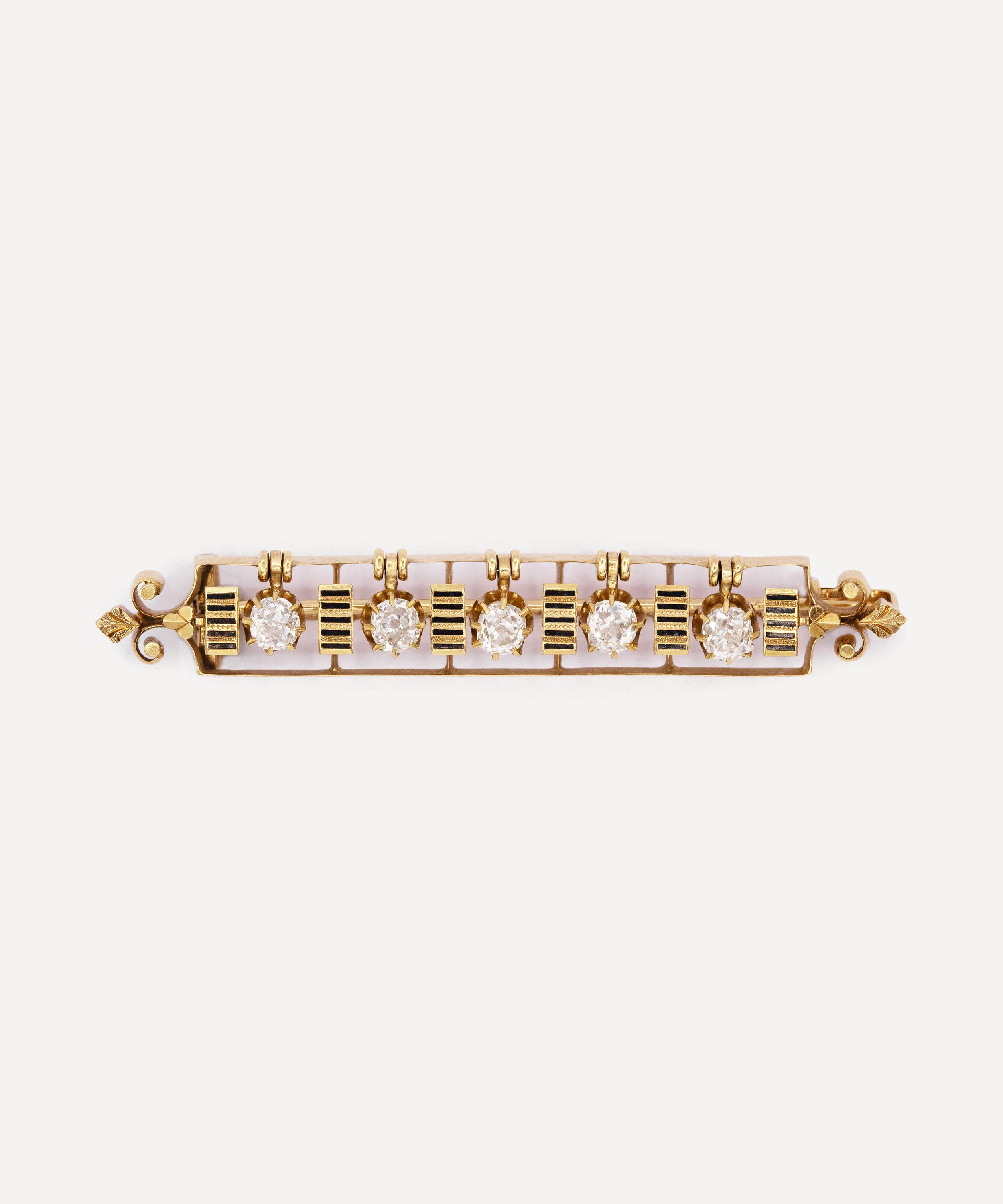 Kojis - 14ct Gold Victorian Articulated Diamond Bar Brooch image number 0