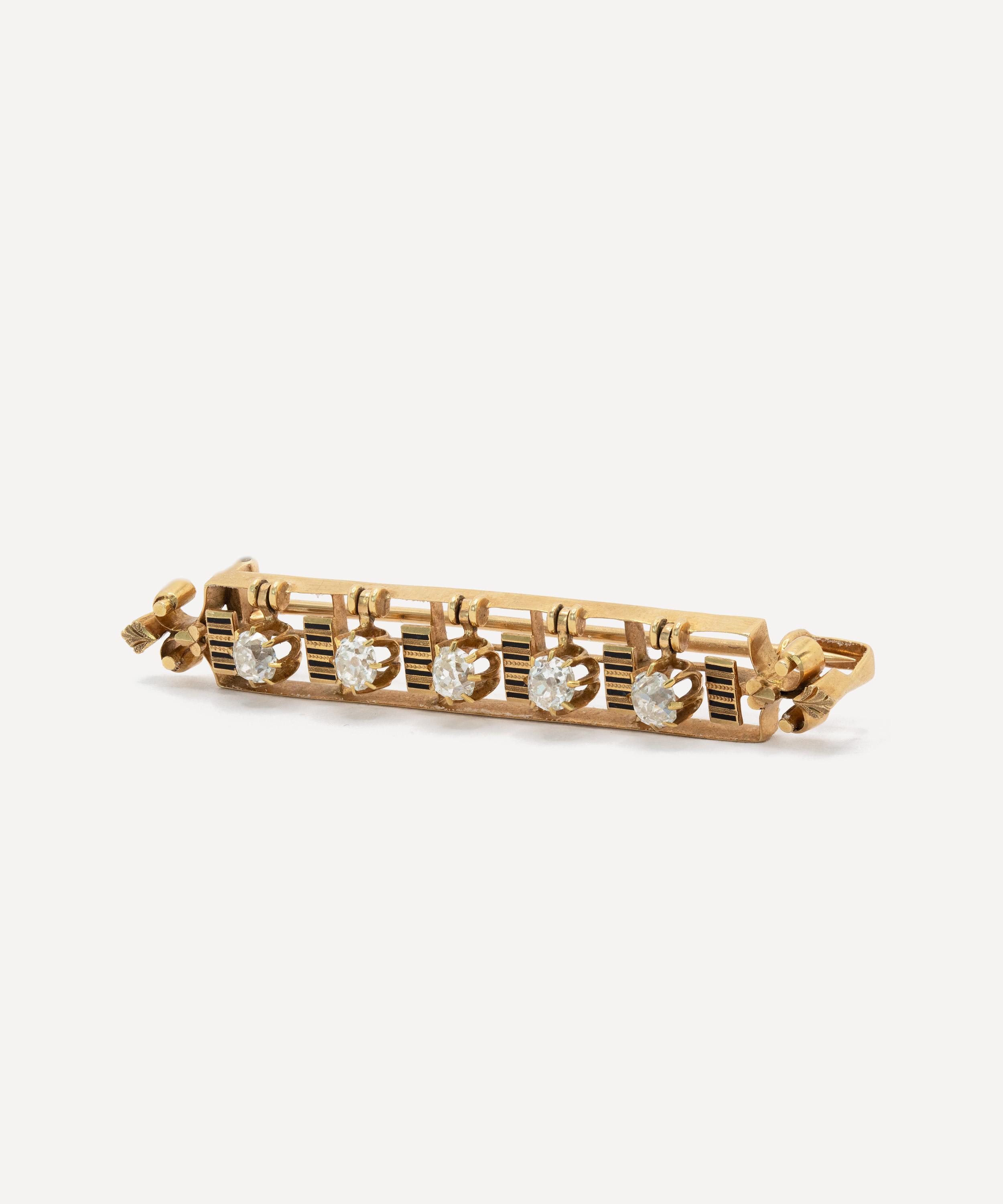 Kojis - 14ct Gold Victorian Articulated Diamond Bar Brooch image number 1