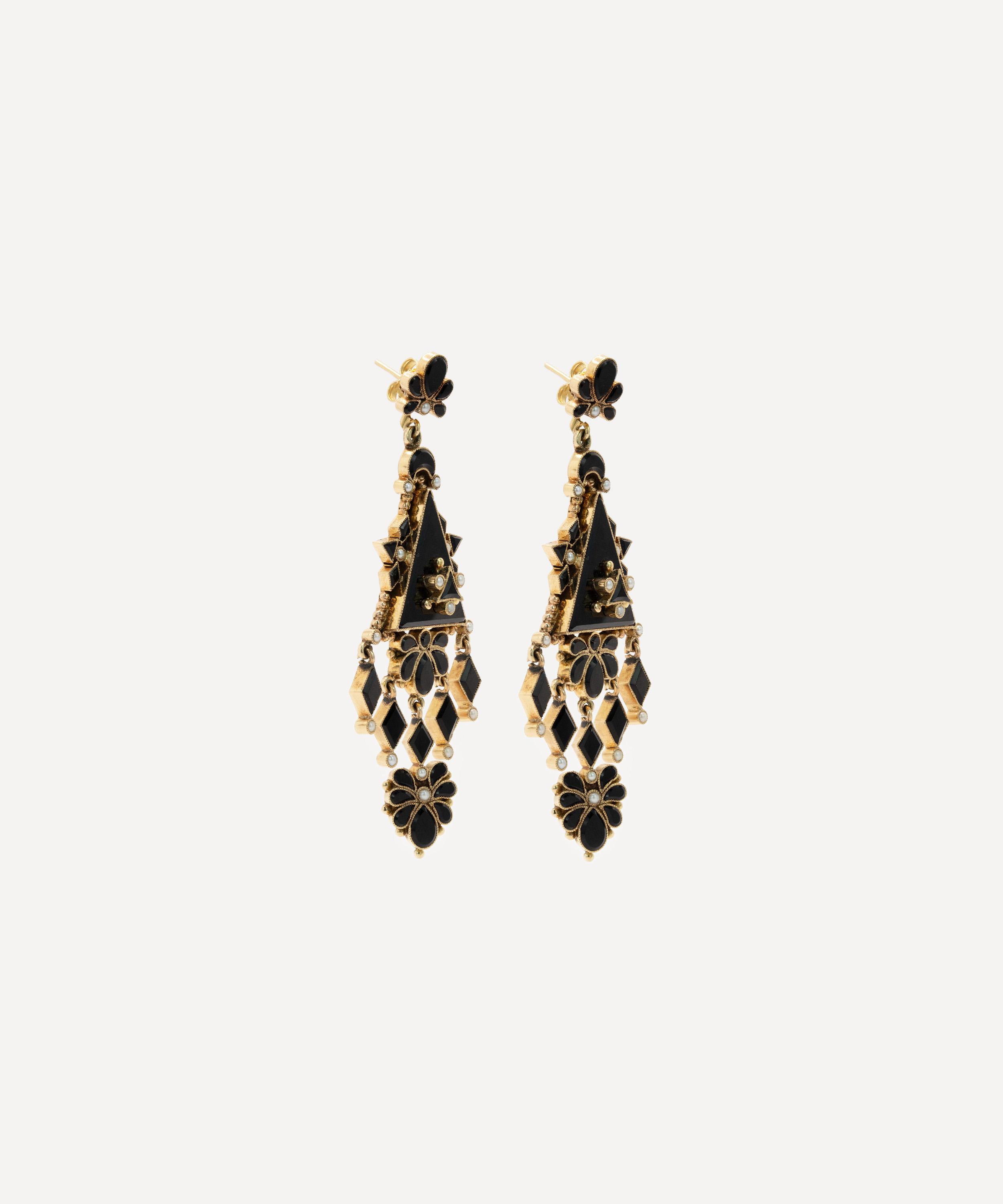 Kojis - 14ct Gold Victorian Onyx and Pearl Drop Earrings image number 1