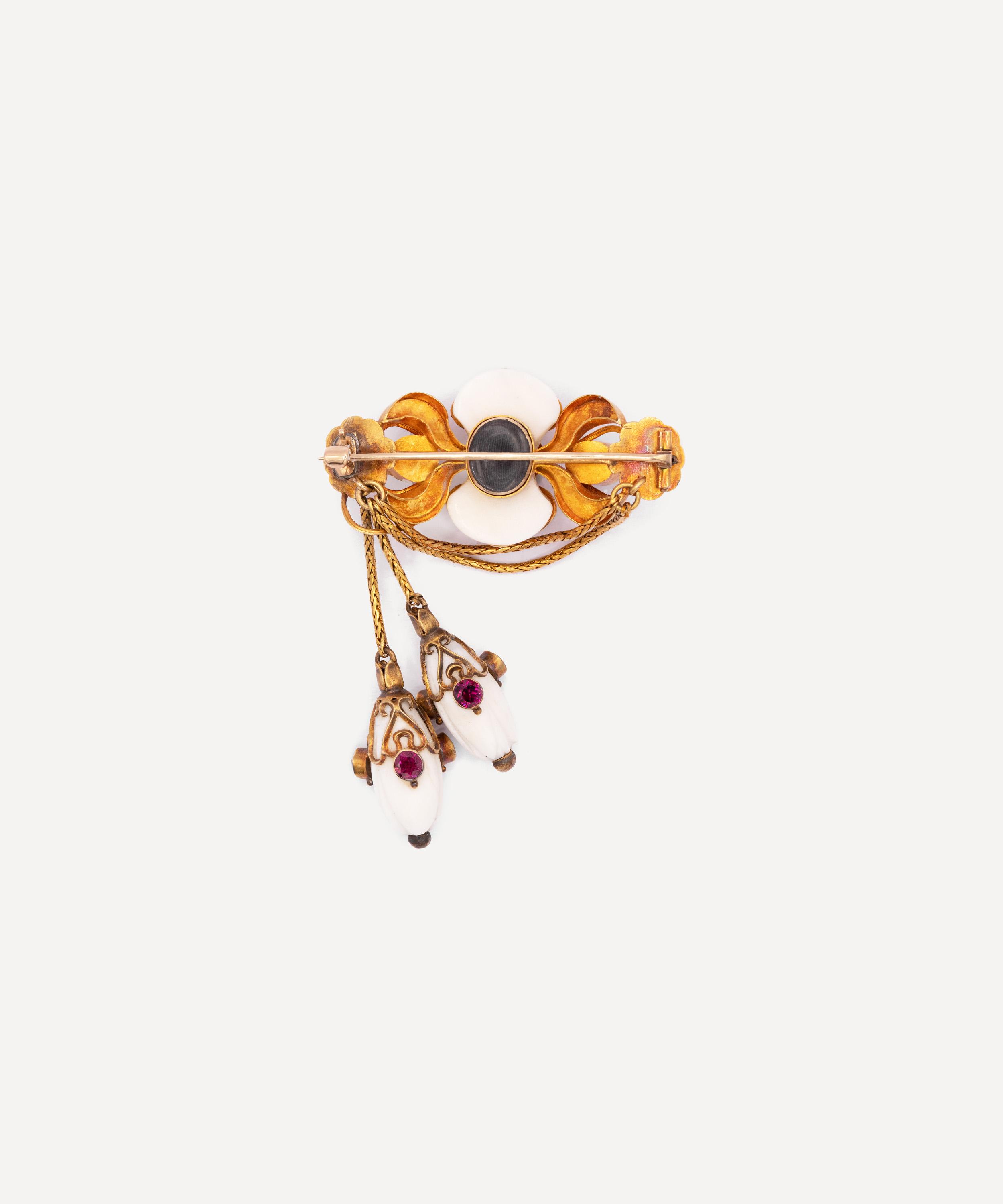 Kojis - 14ct Gold Victorian Coral and Garnet Brooch image number 1