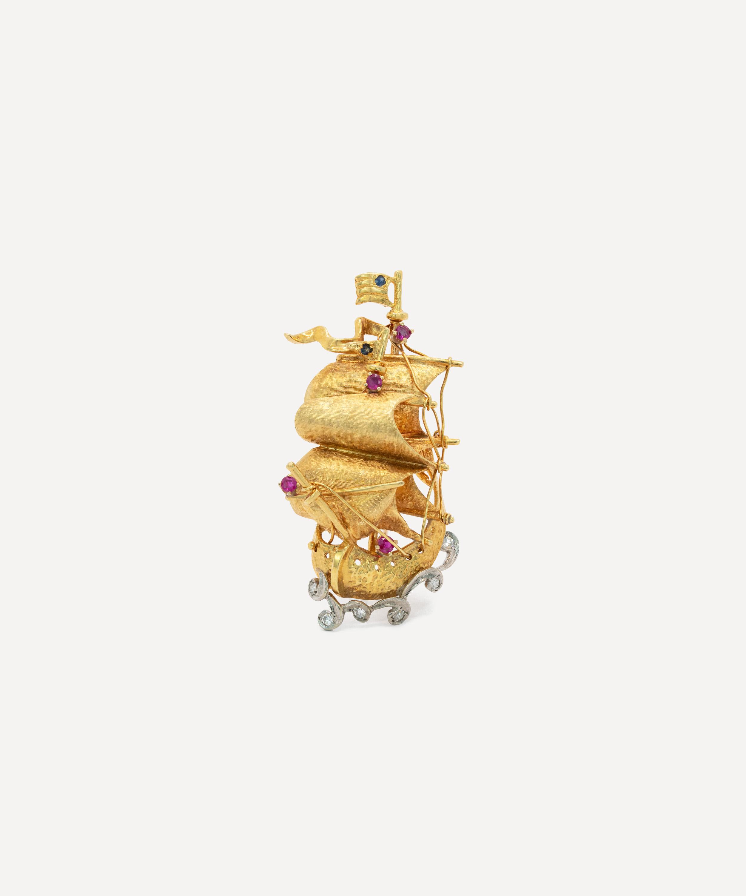 Kojis - 18ct Gold Vintage Galleon Ship Brooch image number 0
