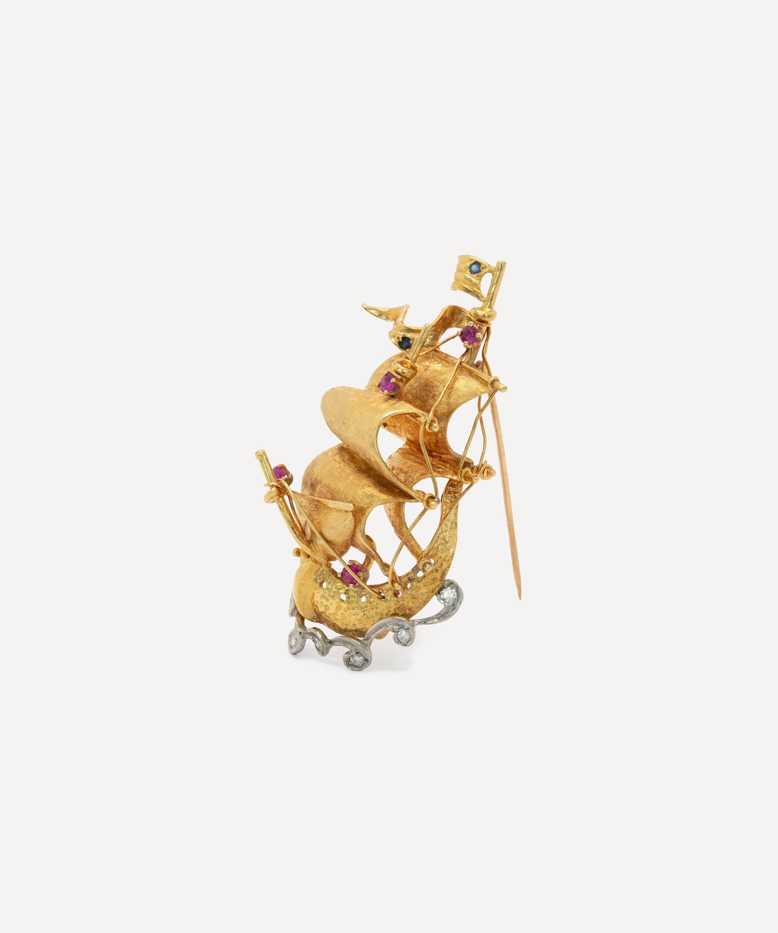 Kojis - 18ct Gold Vintage Galleon Ship Brooch image number 1