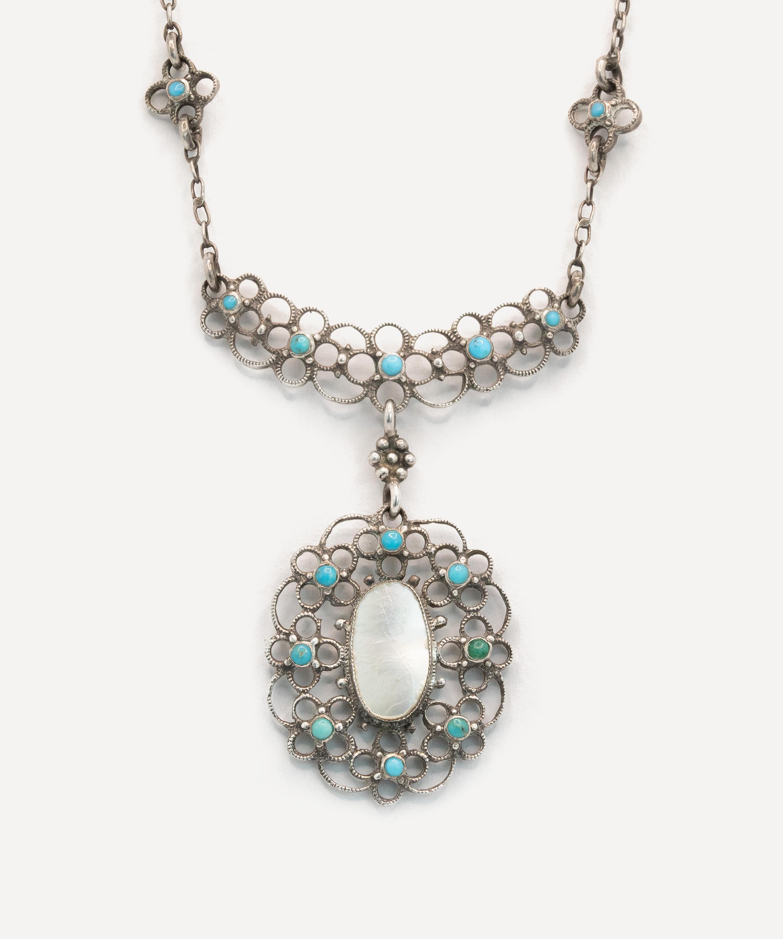 Kojis - Silver Jessie M King for Liberty Turquoise and Pearl Pendant Necklace image number 0