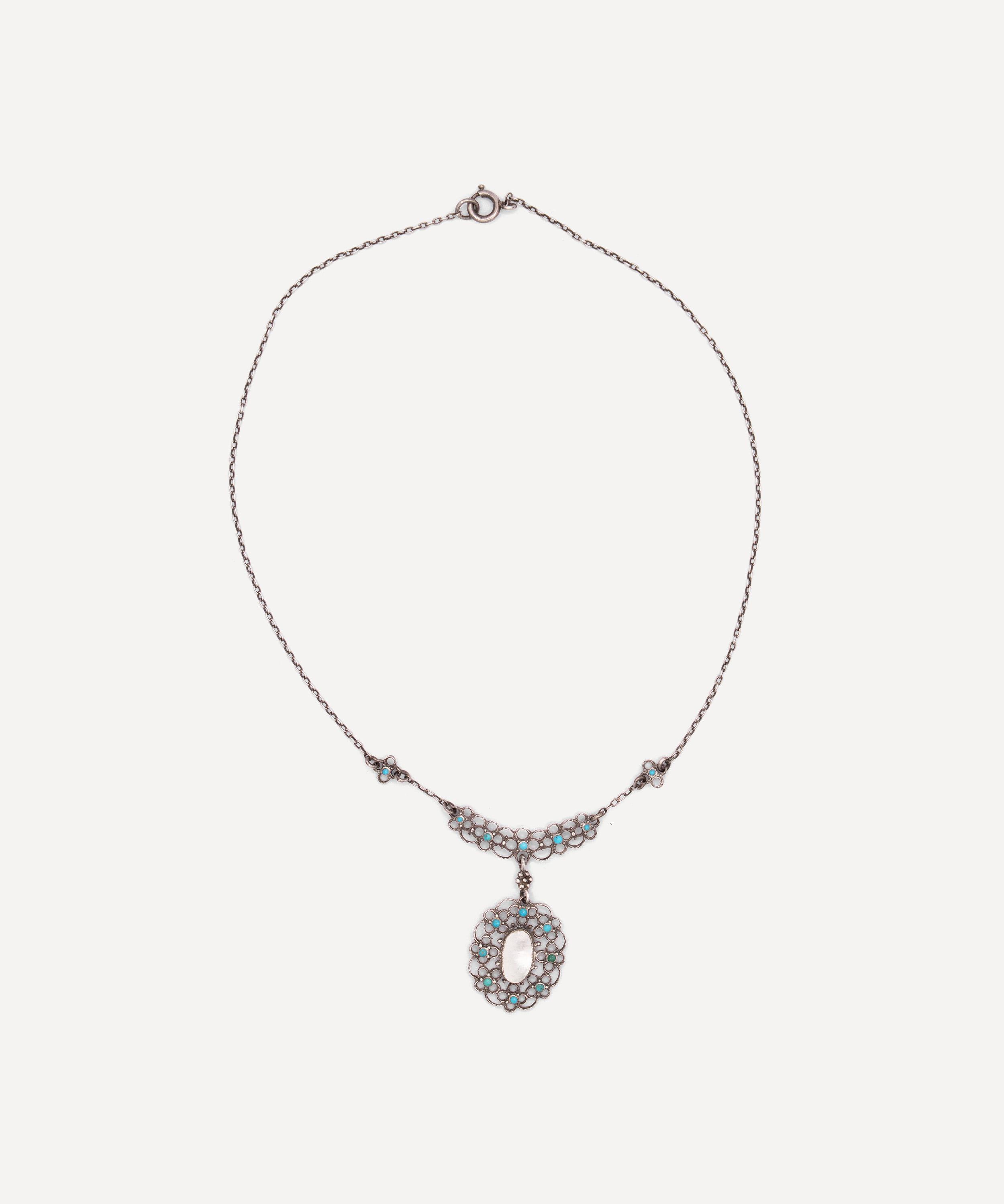 Kojis - Silver Jessie M King for Liberty Turquoise and Pearl Pendant Necklace image number 1