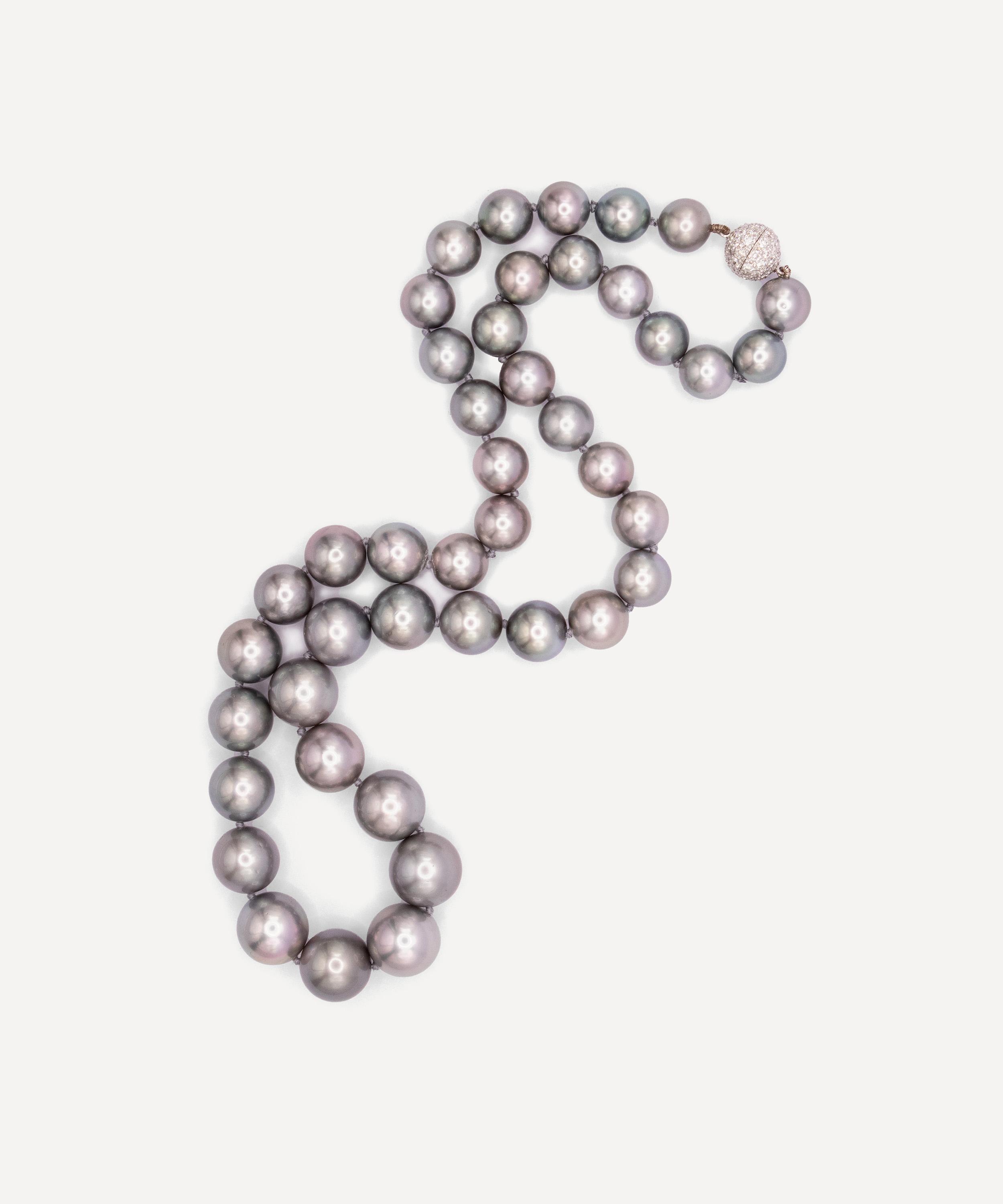 Kojis - 18ct White Gold Graduated Tahitian Cultured Pearl and Diamond Necklace image number 1