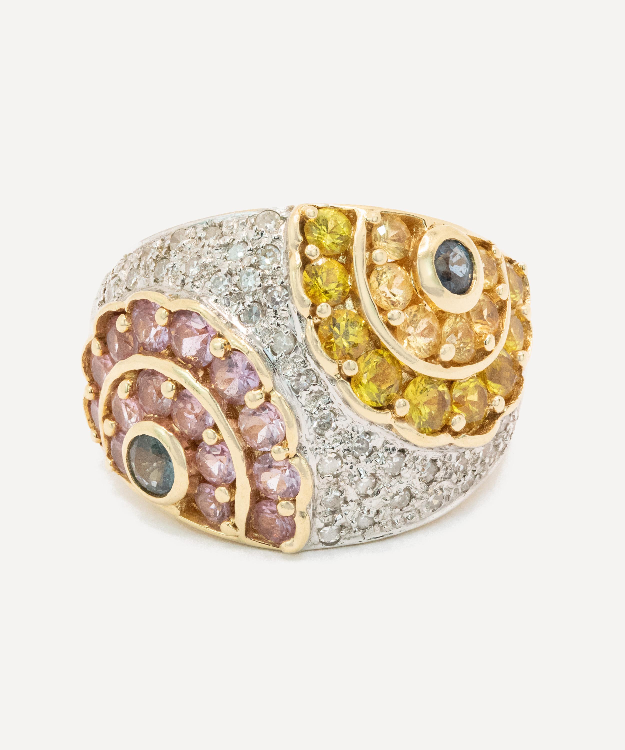 Kojis - 14ct Gold Coloured Sapphire and Diamond Flower Ring image number 0
