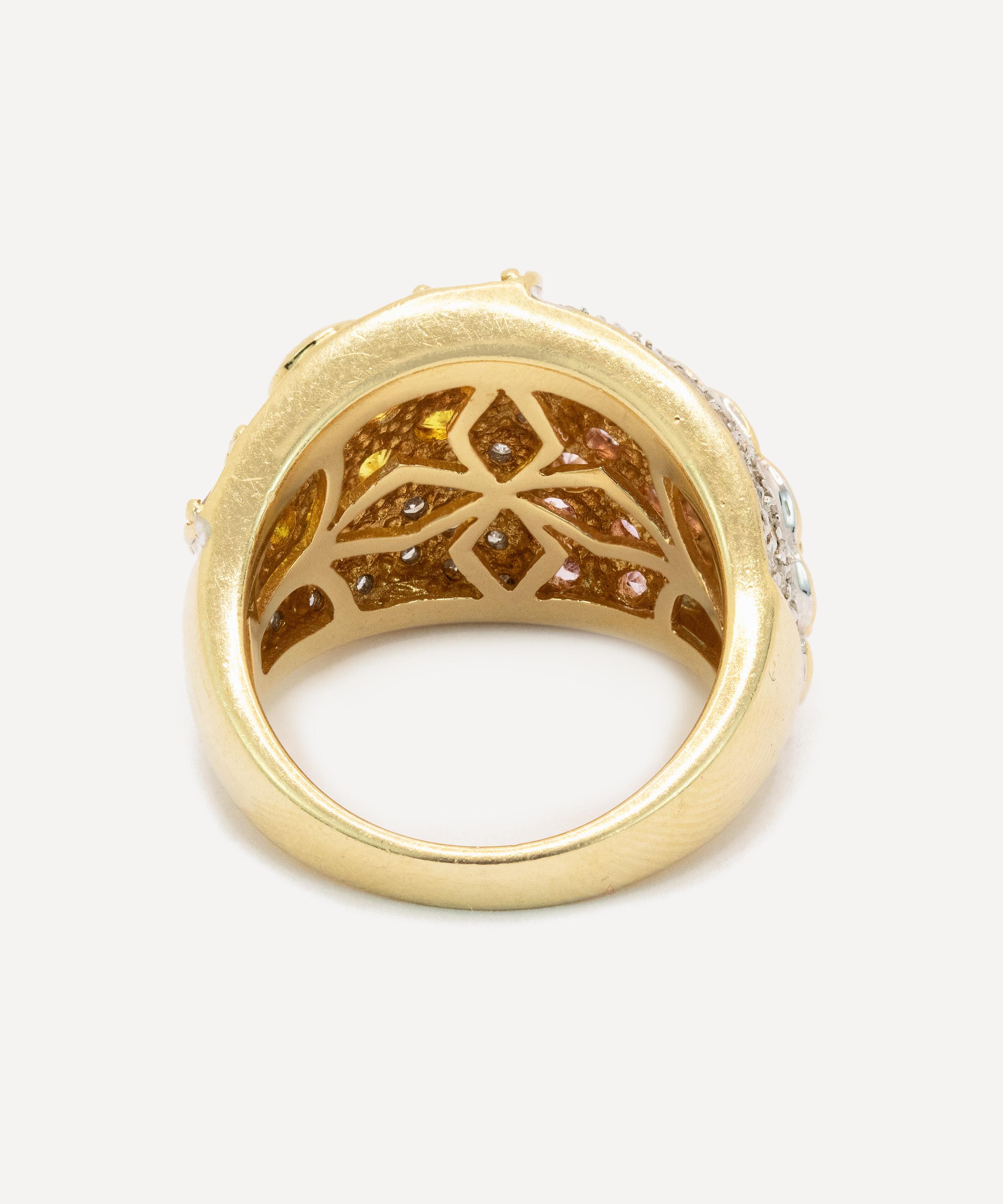 Kojis - 14ct Gold Coloured Sapphire and Diamond Flower Ring image number 2
