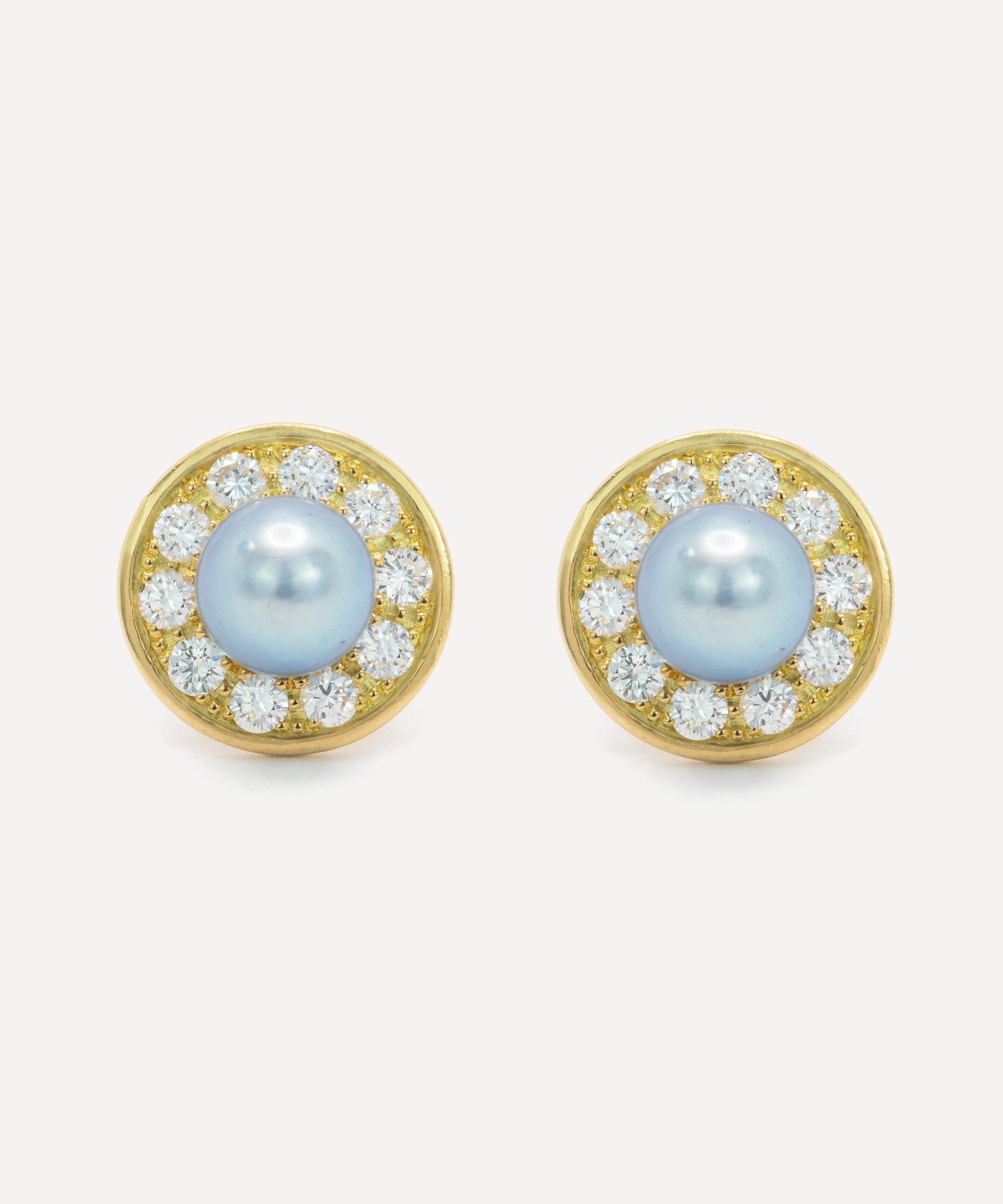 Kojis - 18ct Gold Grey Pearl and Diamond Cluster Stud Earrings image number 0