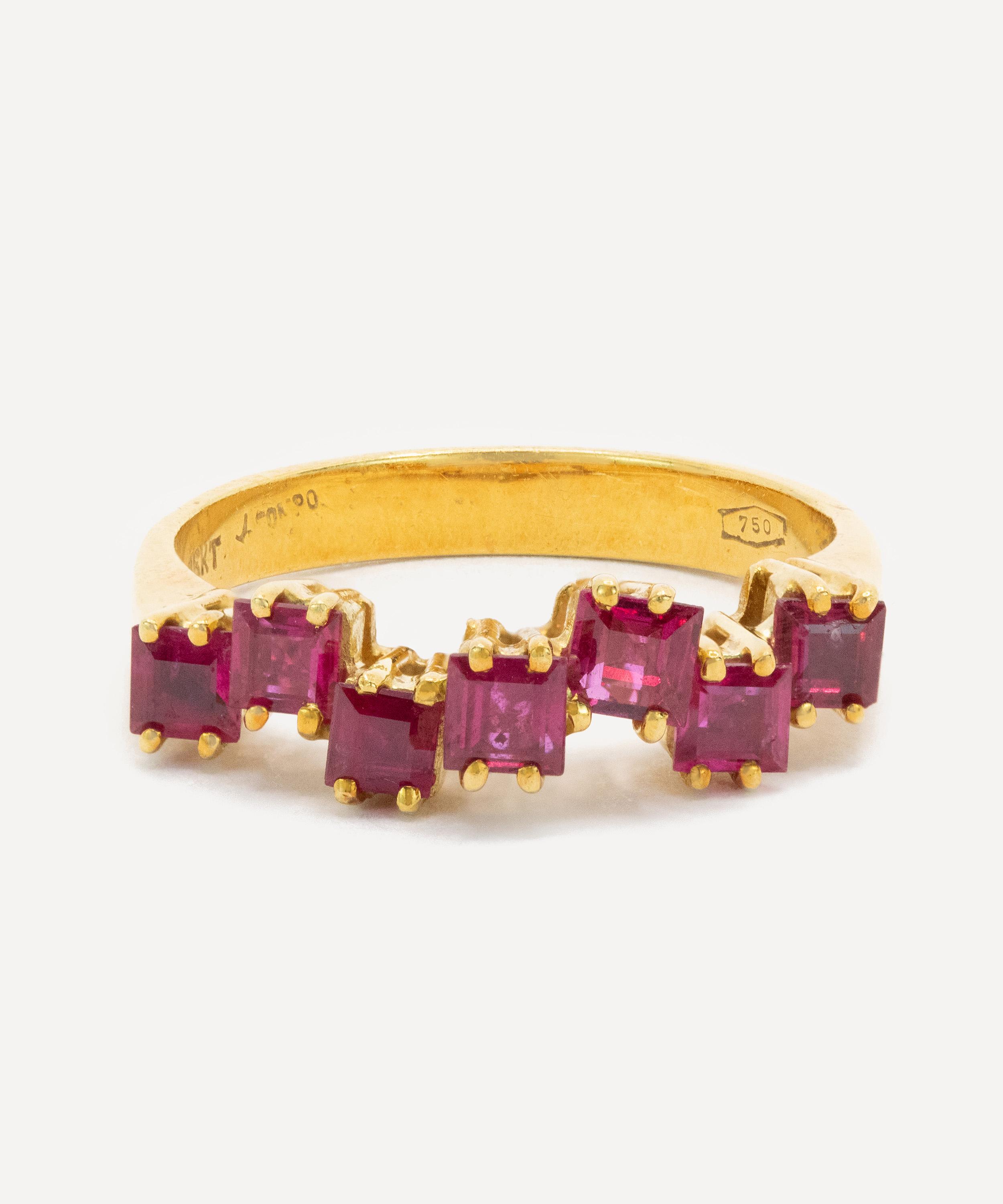 Kojis - 18ct Gold Vintage Geometric Ruby Band Ring image number 0