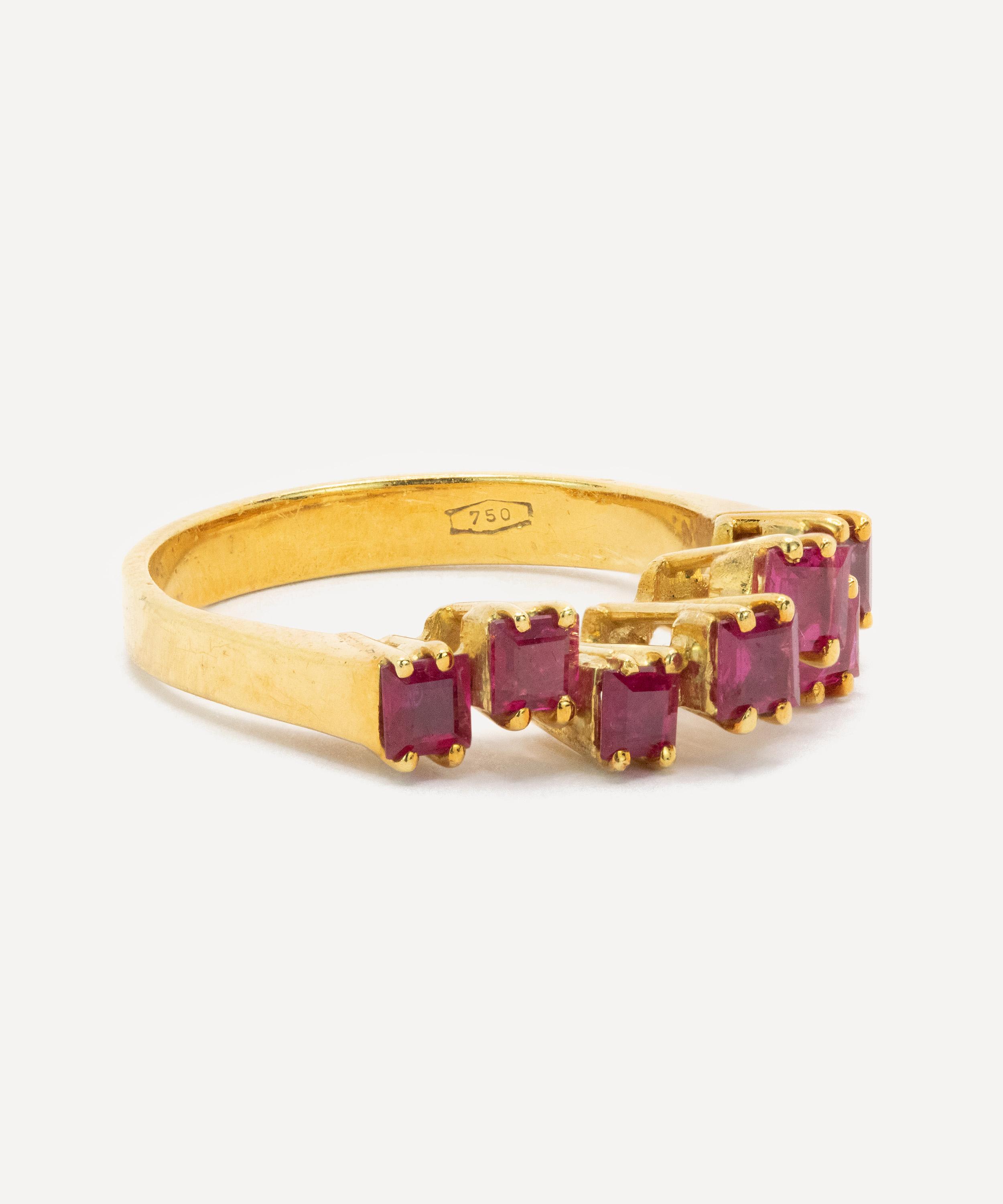 Kojis - 18ct Gold Vintage Geometric Ruby Band Ring image number 1