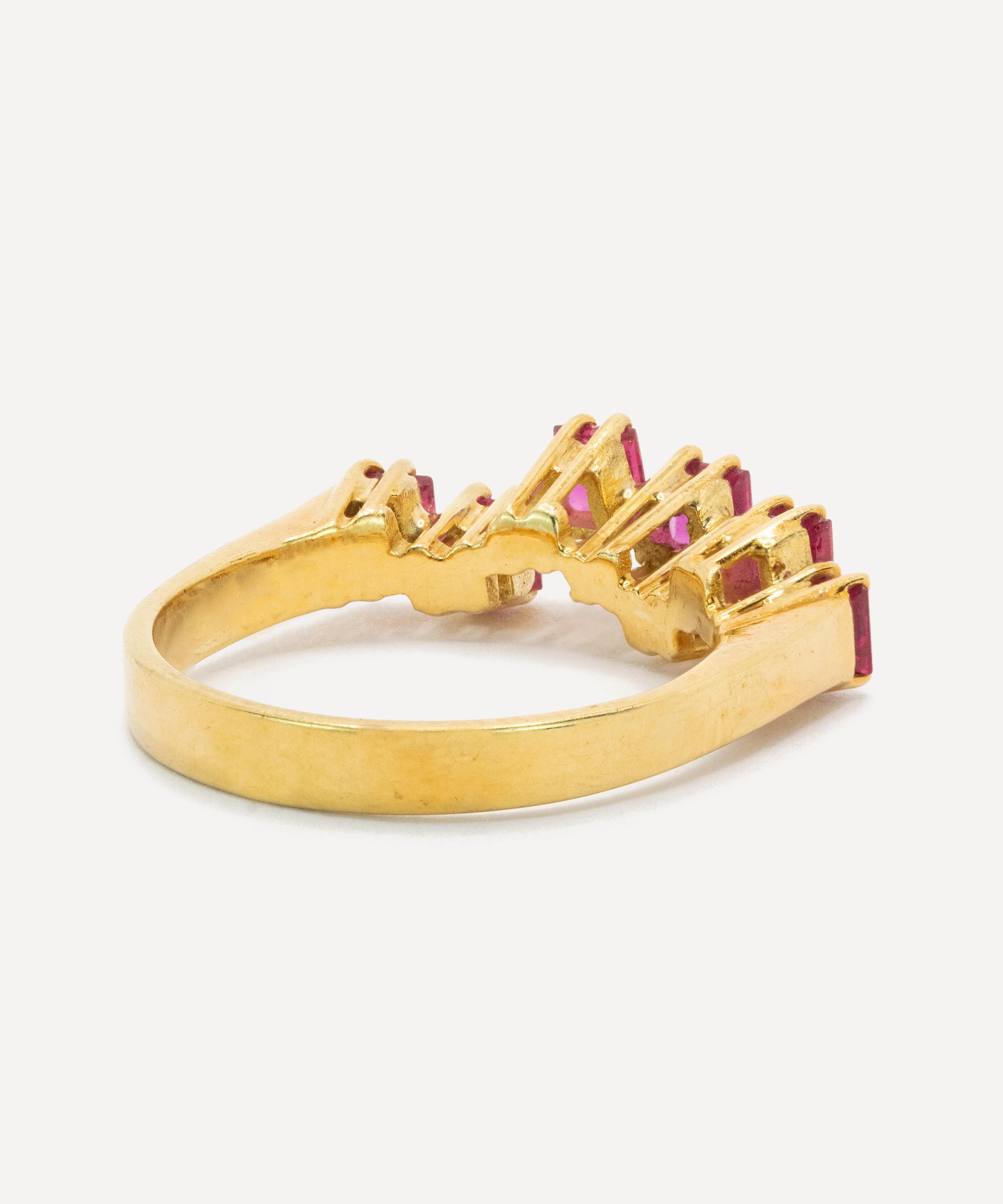 Kojis - 18ct Gold Vintage Geometric Ruby Band Ring image number 2