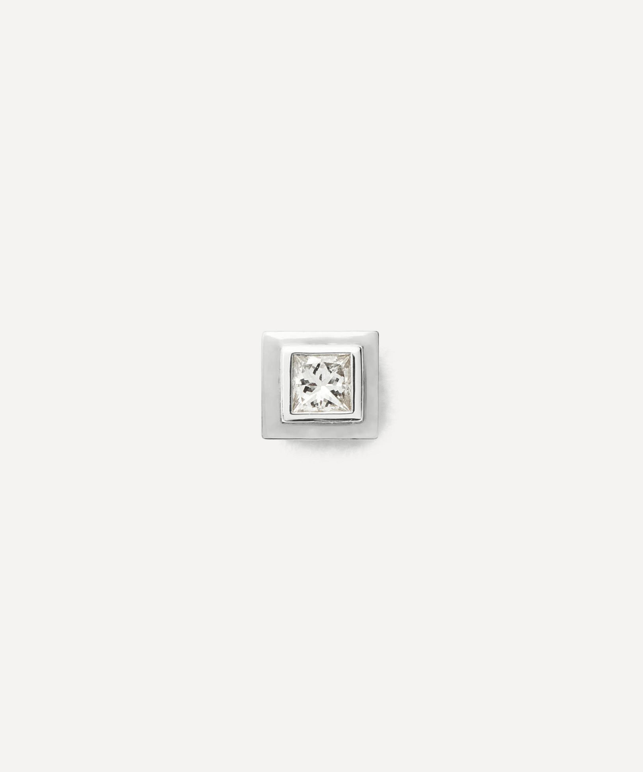 Missoma - 14ct White Gold Fine Square Solitaire Stud Earring image number 0